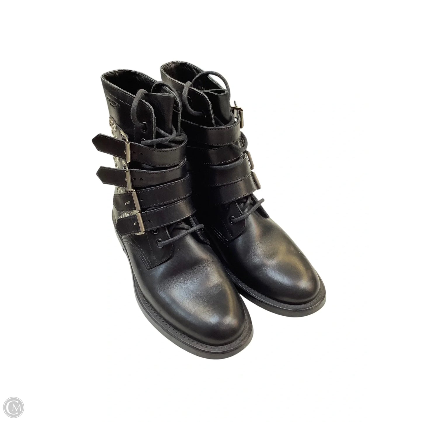Boots Luxury Designer By Yves Saint Laurent In Black & Silver, Size: 7.5(38)