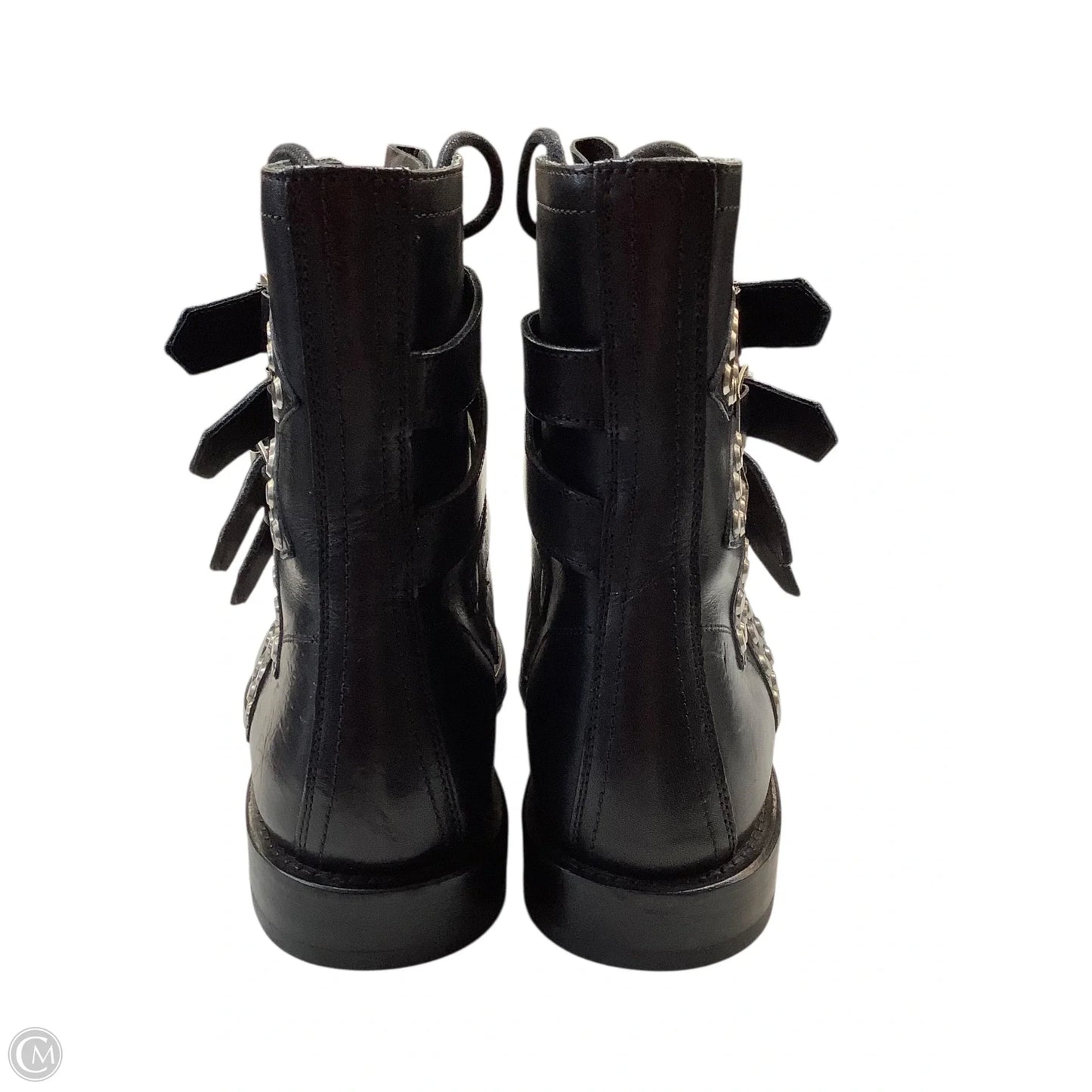 Boots Luxury Designer By Yves Saint Laurent In Black & Silver, Size: 7.5(38)