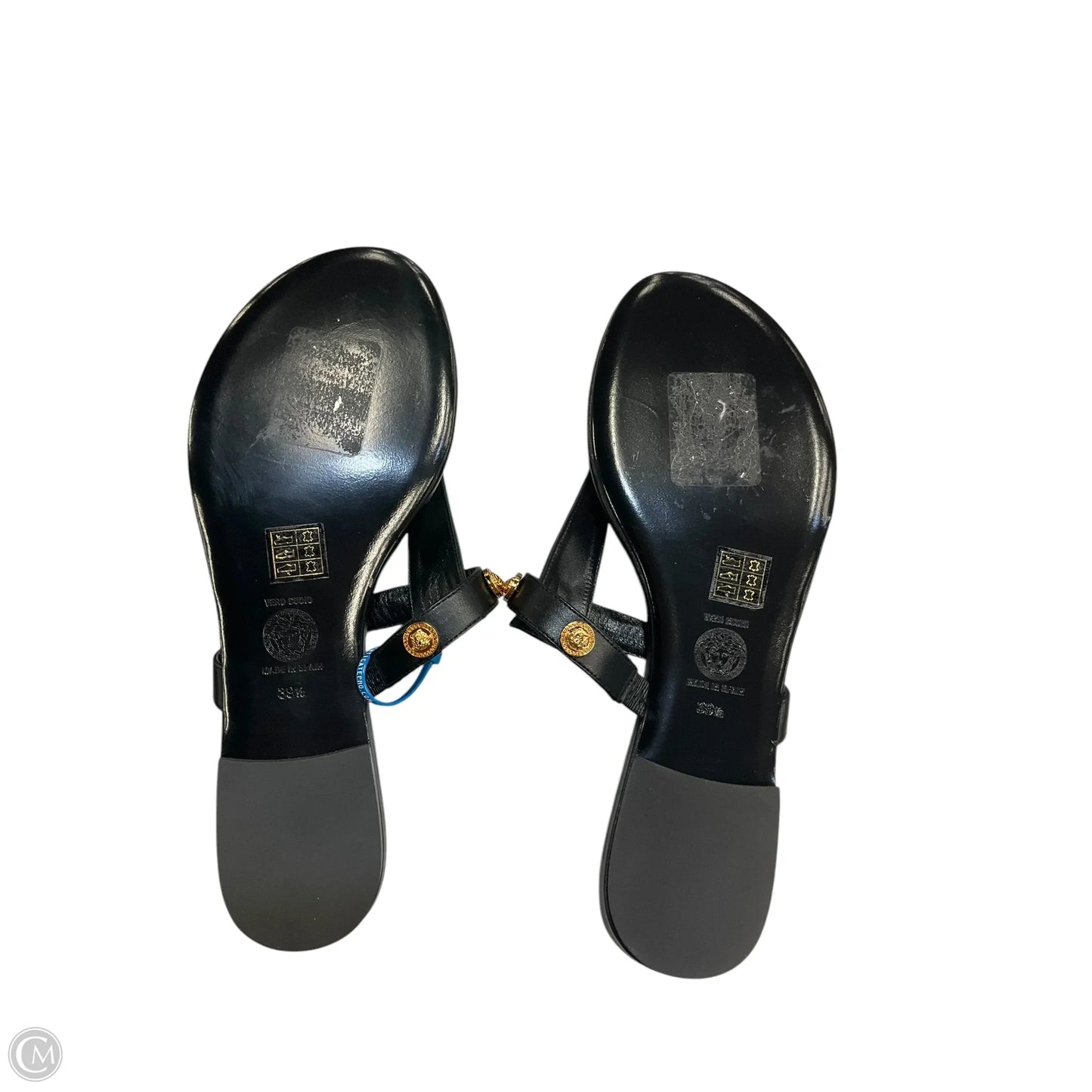 Sandals Luxury Designer By Versace In Black, Size: 9.5