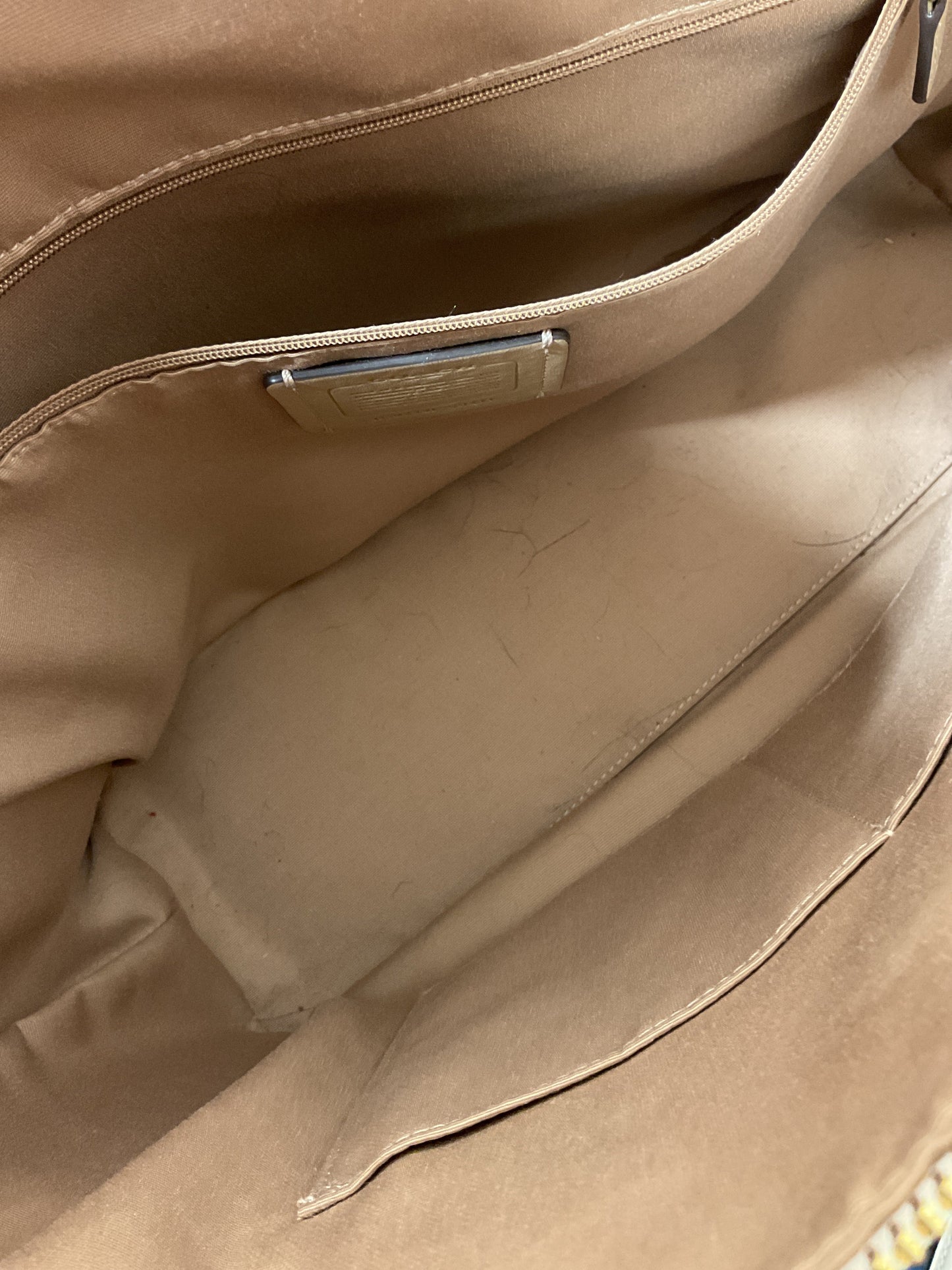 Handbag Designer By Coach In Cream & Green, Size:Large