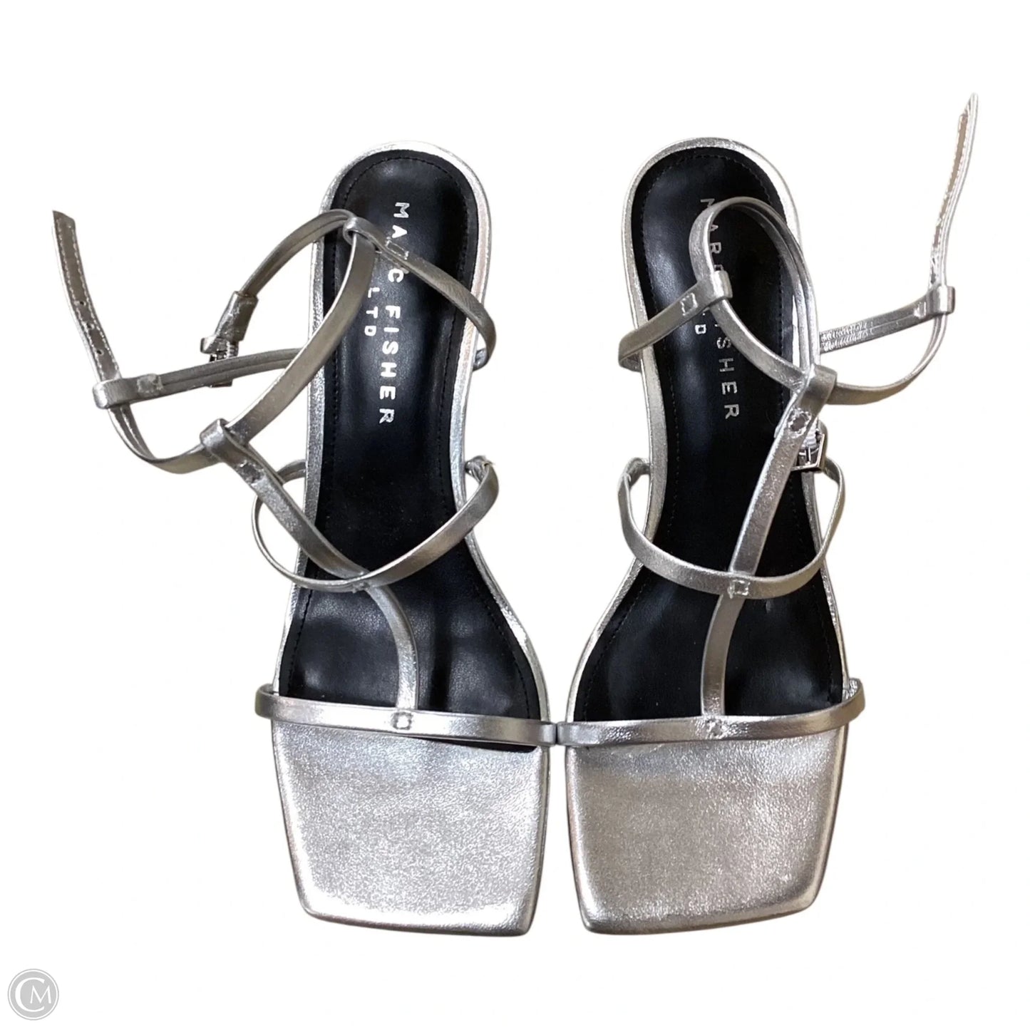 Sandals Heels Stiletto By Marc Fisher In Silver, Size: 7