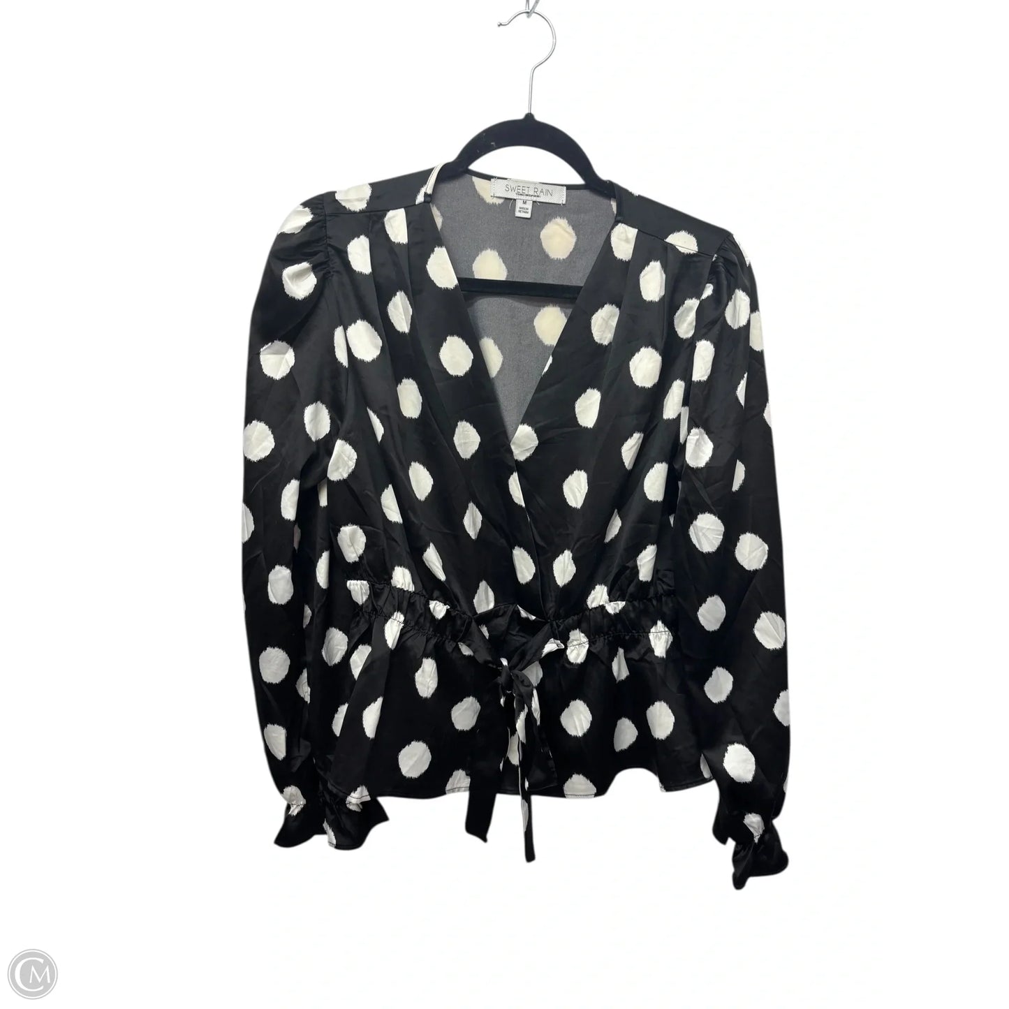 Blouse Long Sleeve By Sweet Rain In Polkadot Pattern, Size: M