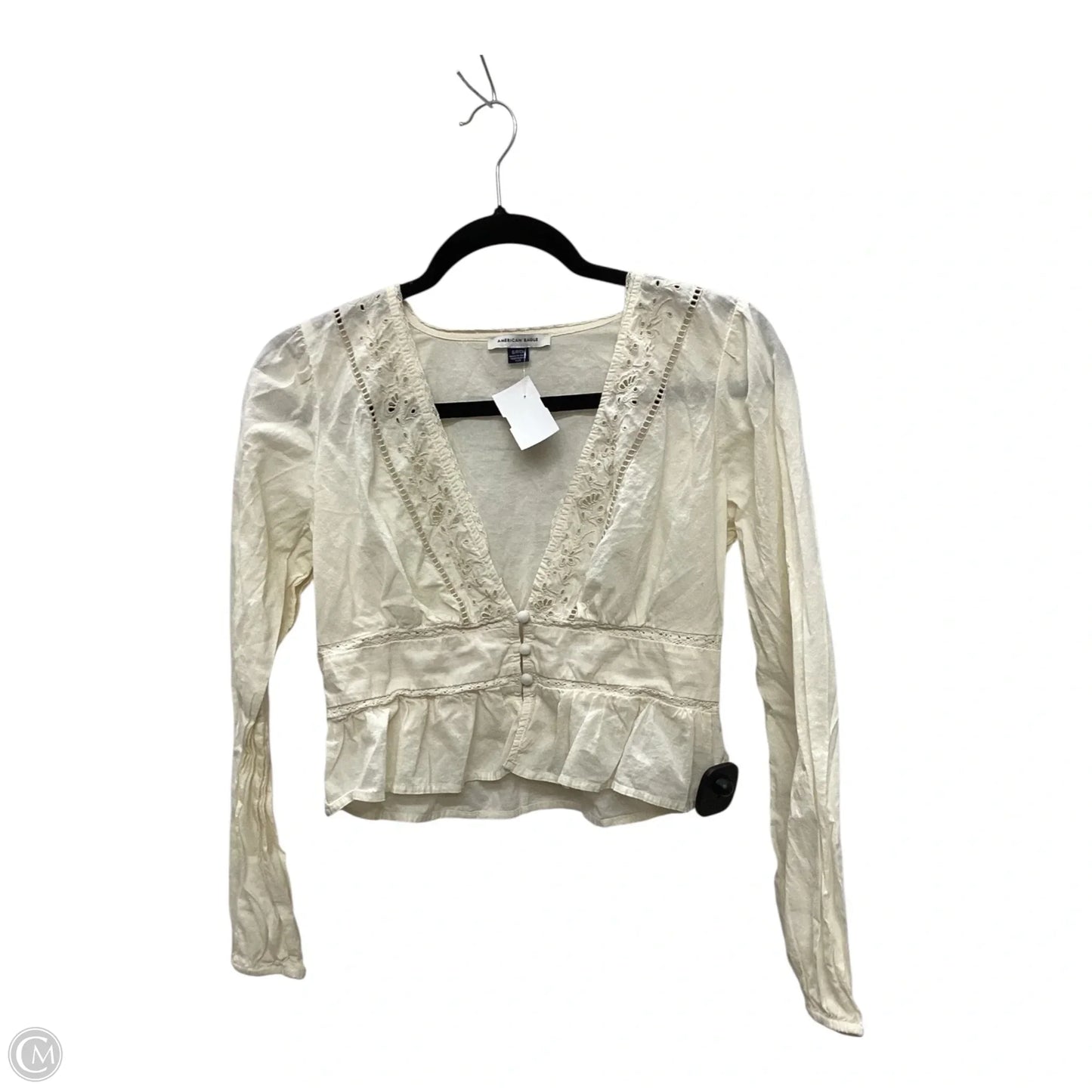 Top Long Sleeve By American Eagle In Cream, Size: S