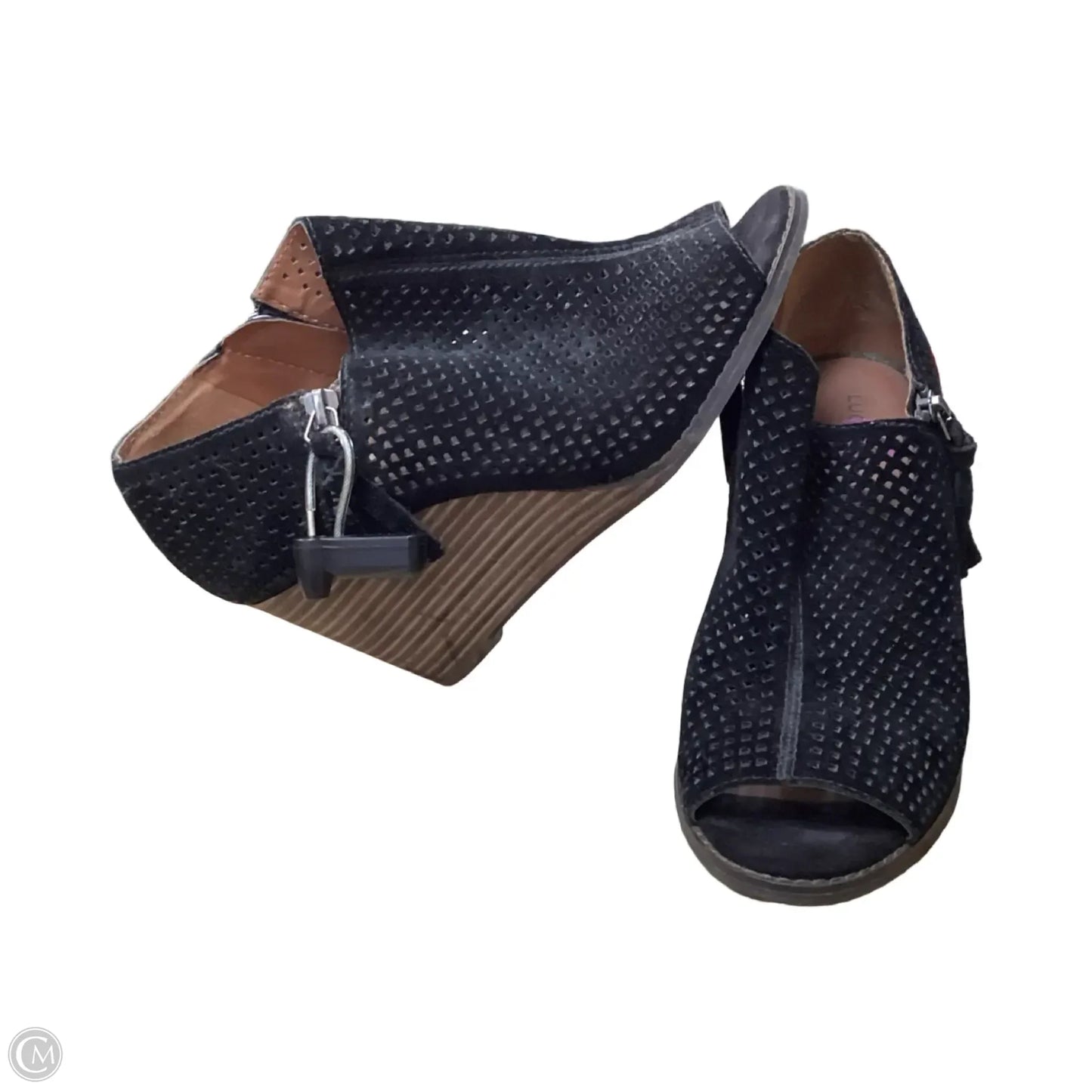 Sandals Heels Wedge By Lucky Brand In Black, Size: 8.5