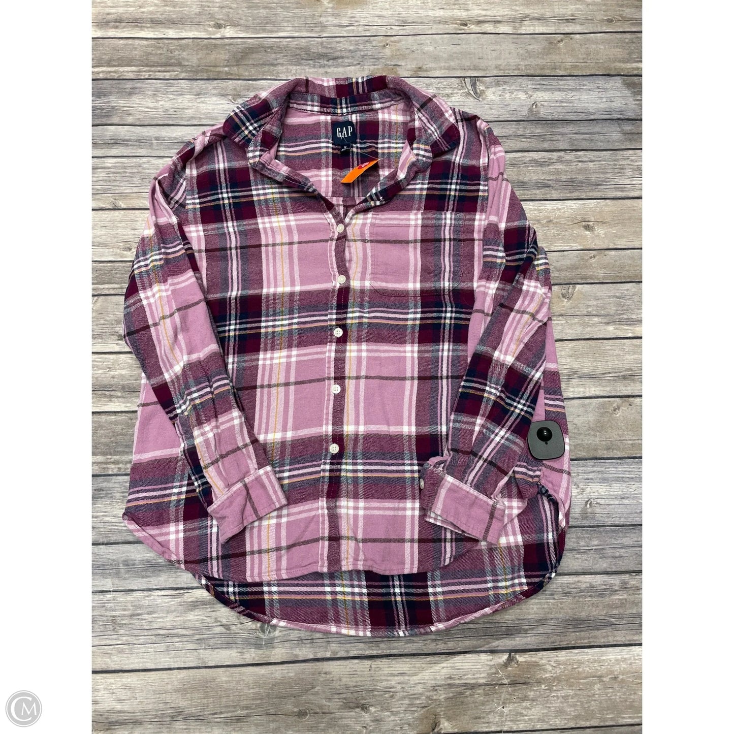 Top Long Sleeve By Gap In Plaid Pattern, Size: M
