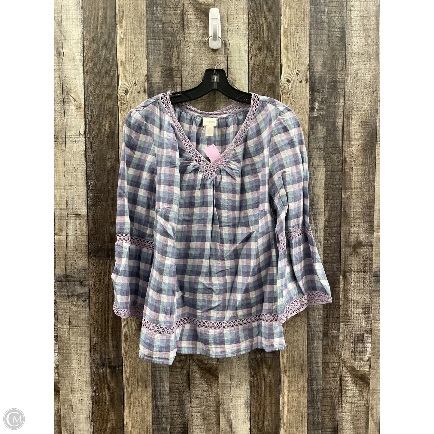 Top Long Sleeve By Chicos In Plaid Pattern, Size: L