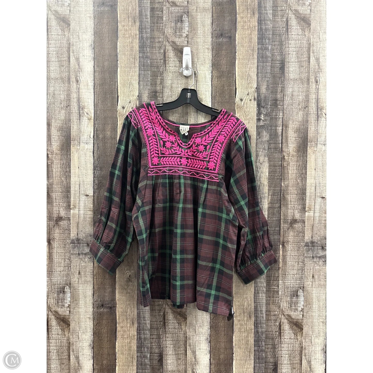 Top Long Sleeve By Cme In Plaid Pattern, Size: S