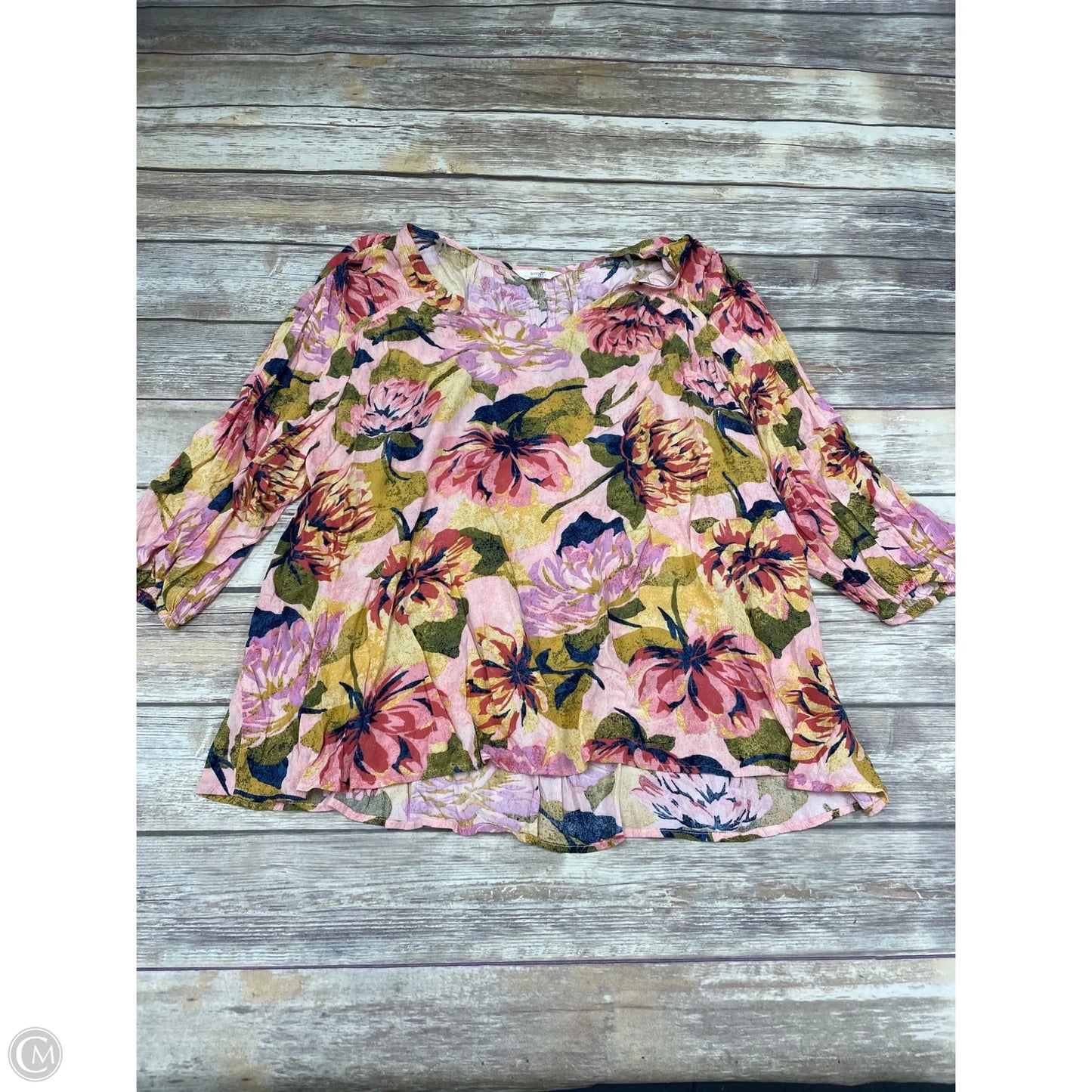 Top Long Sleeve By Terra & Sky In Floral Print, Size: 1x