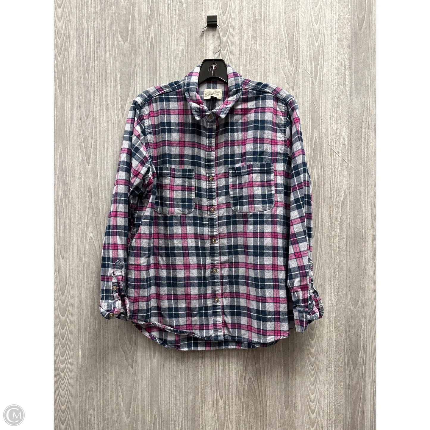 Top Long Sleeve By Universal Thread In Plaid Pattern, Size: M