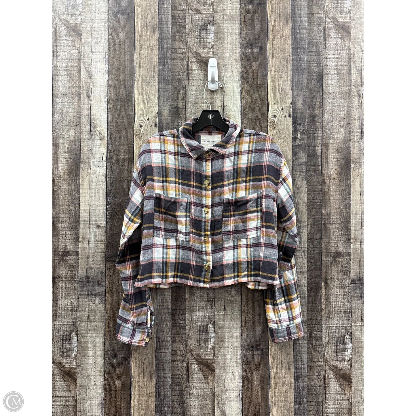 Top Long Sleeve By Aeropostale In Plaid Pattern, Size: M