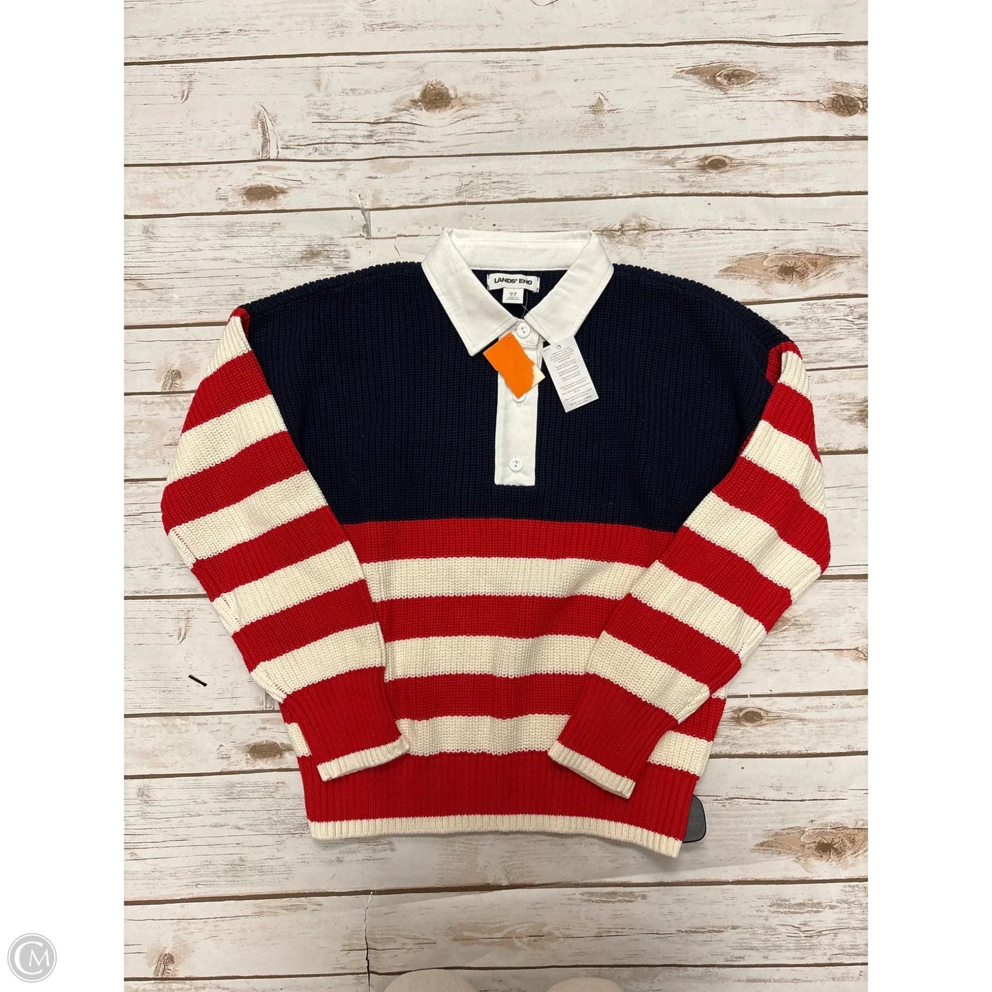 Sweater By Lands End In Blue & Red & White, Size: Xs