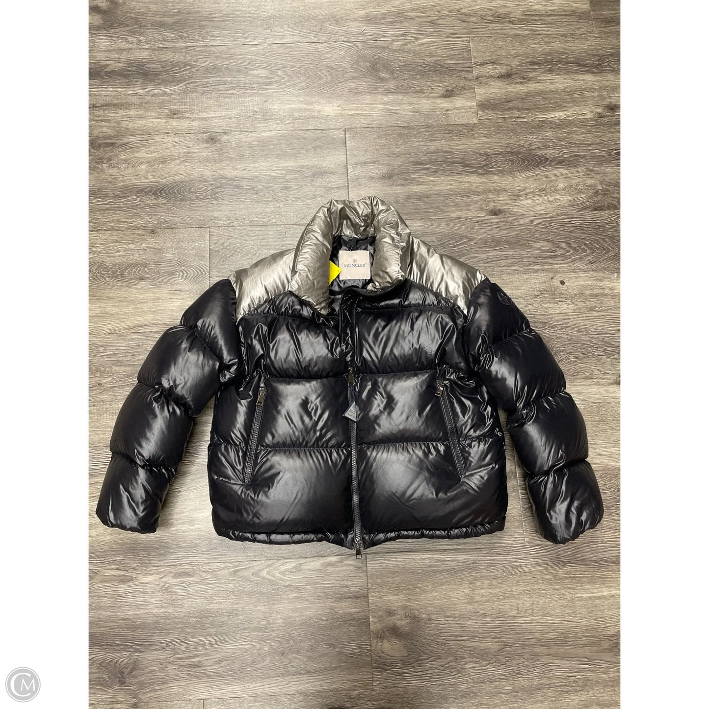 Coat Luxury Designer By Moncler In Black, Size: M