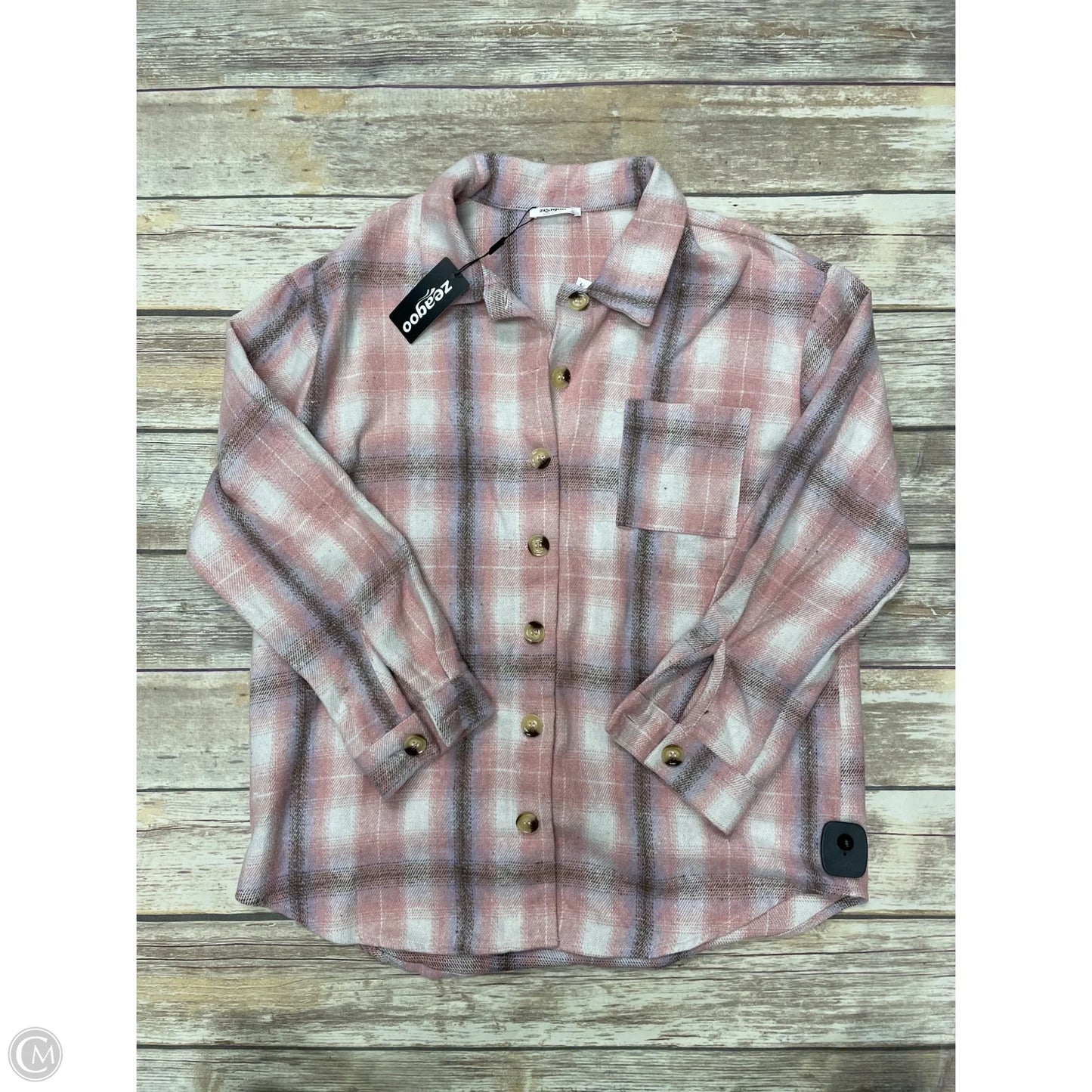 Top Long Sleeve By Cme In Plaid Pattern, Size: M