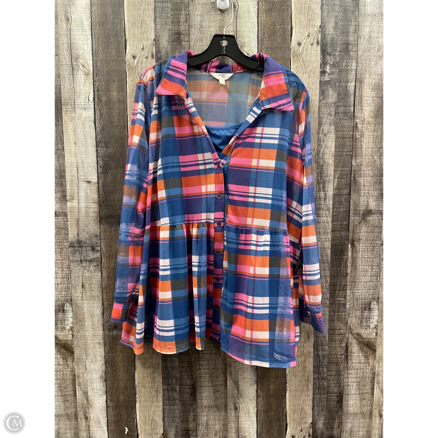 Top Long Sleeve By Terra & Sky In Plaid Pattern, Size: 2x