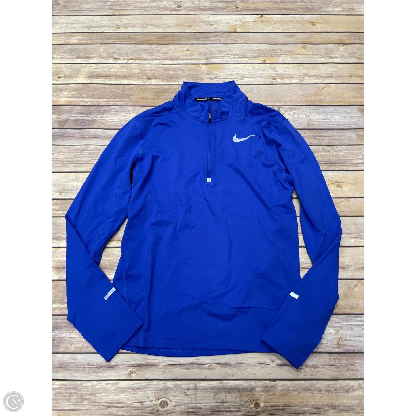 Athletic Top Long Sleeve Collar By Nike In Blue, Size: M