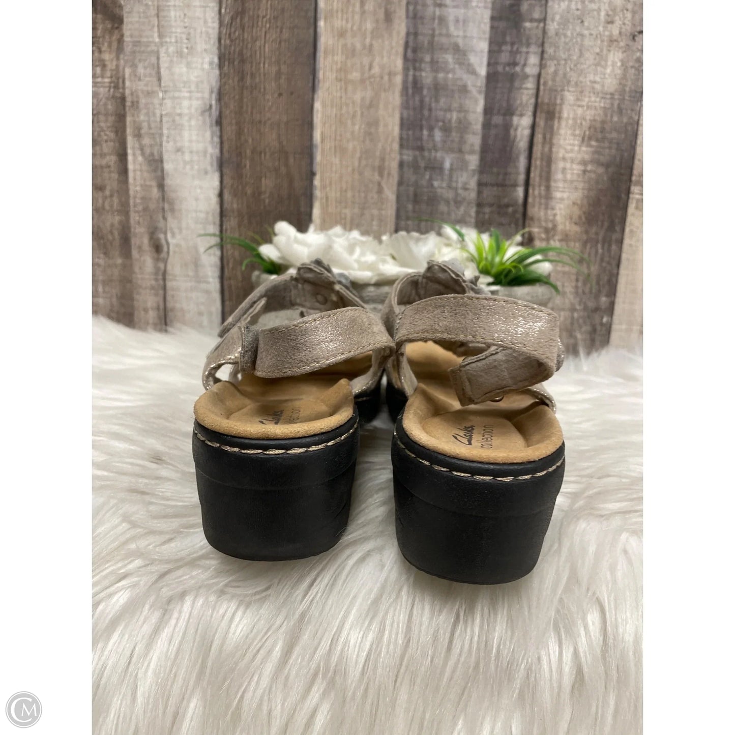 Sandals Heels Wedge By Clarks In Silver, Size: 8.5