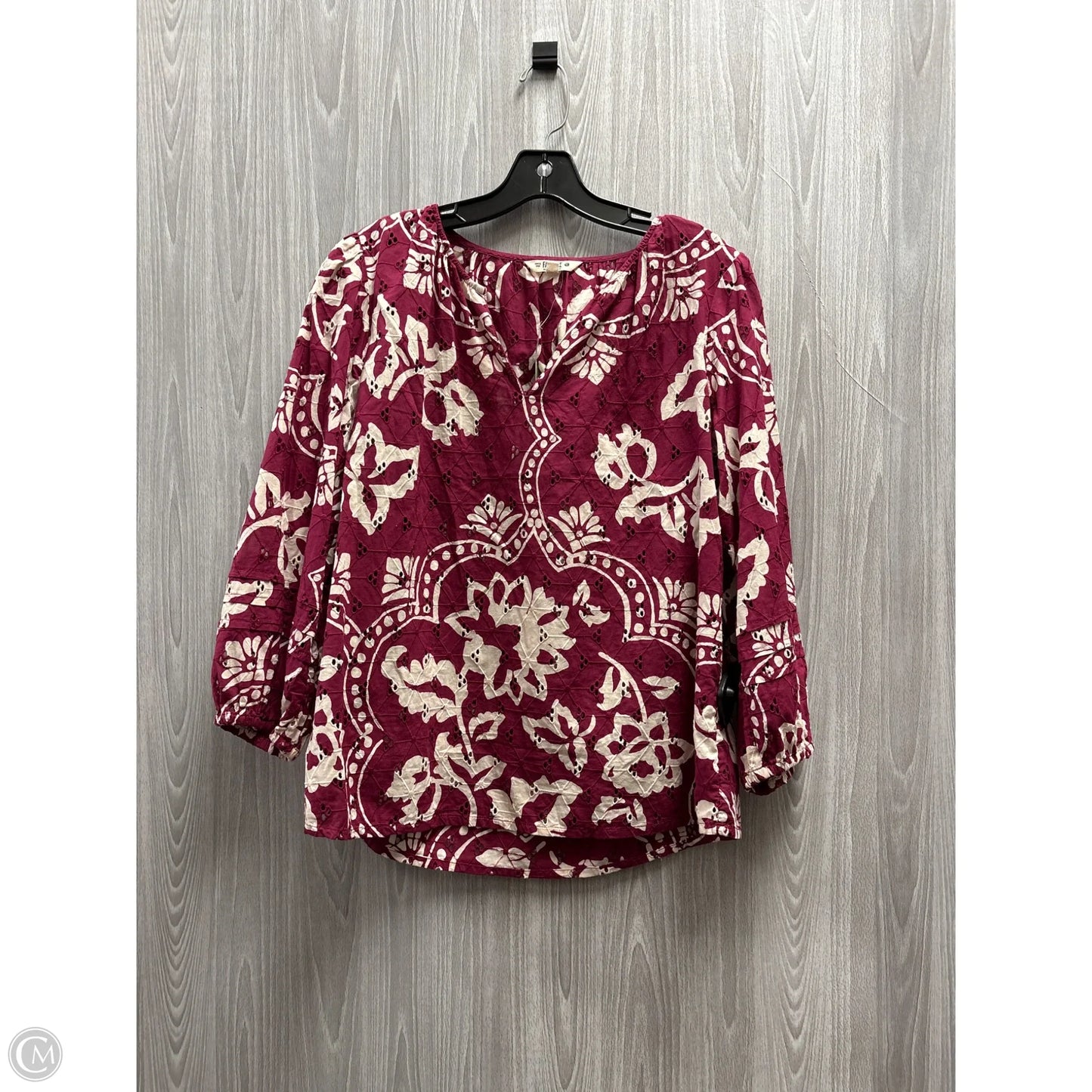 Top 3/4 Sleeve By Fatface In Pink & White, Size: M