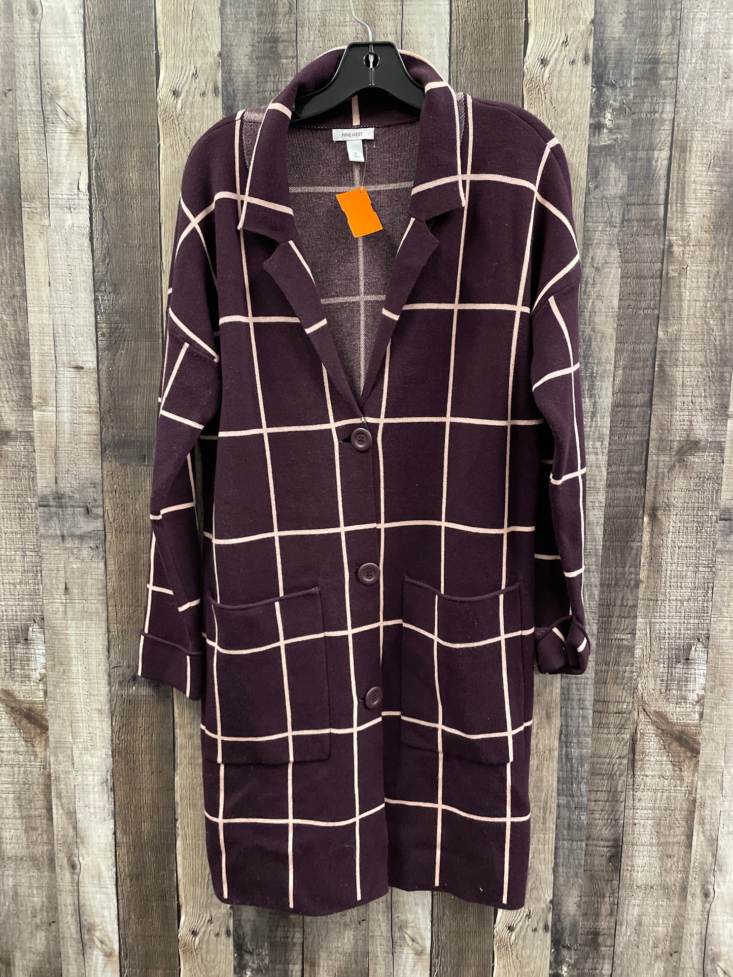 Sweater Cardigan By Nine West In Maroon, Size: S