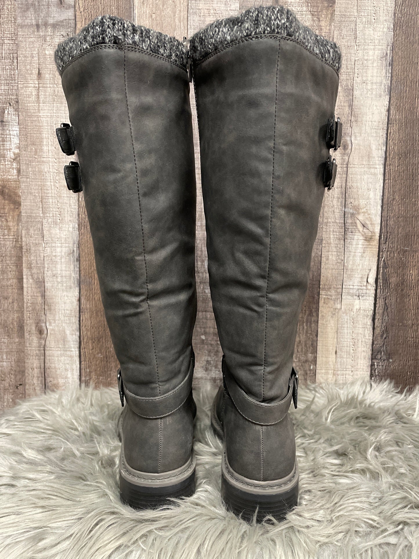 Boots Knee Heels By Just Fab In Grey, Size: 8