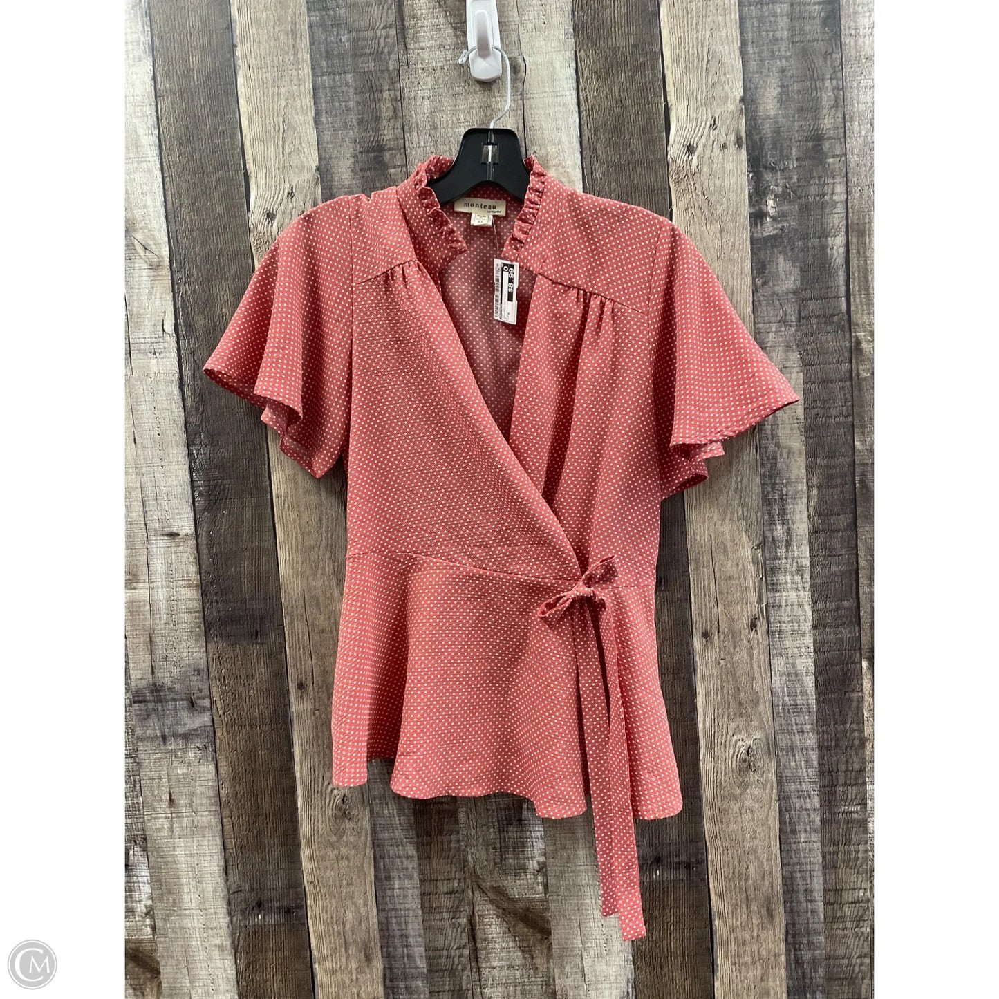 Top Short Sleeve By Monteau In Polkadot Pattern, Size: M
