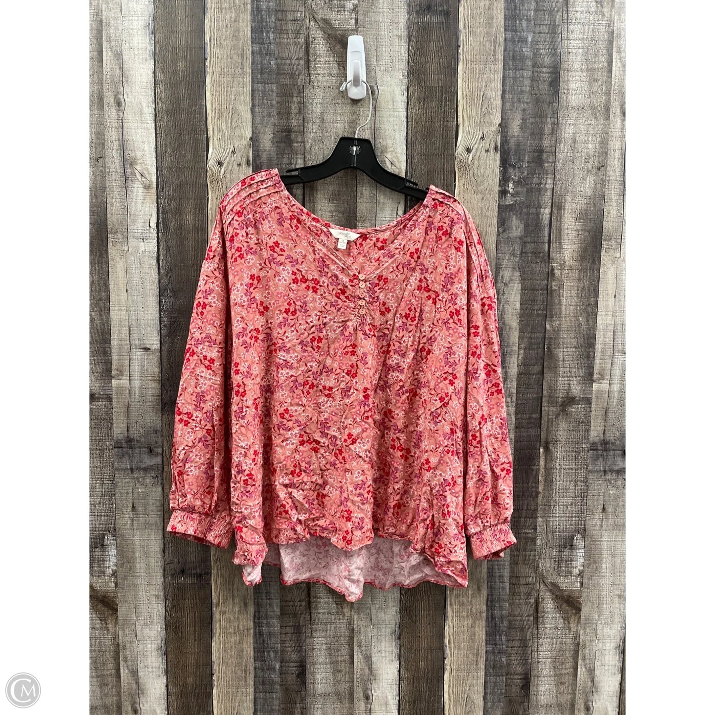Top Long Sleeve By Terra & Sky In Floral Print, Size: 1x