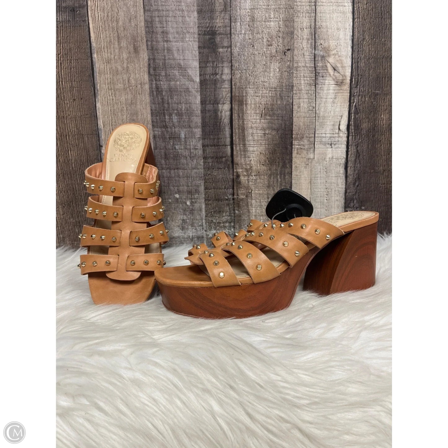 Sandals Heels Block By Vince Camuto In Tan, Size: 7.5