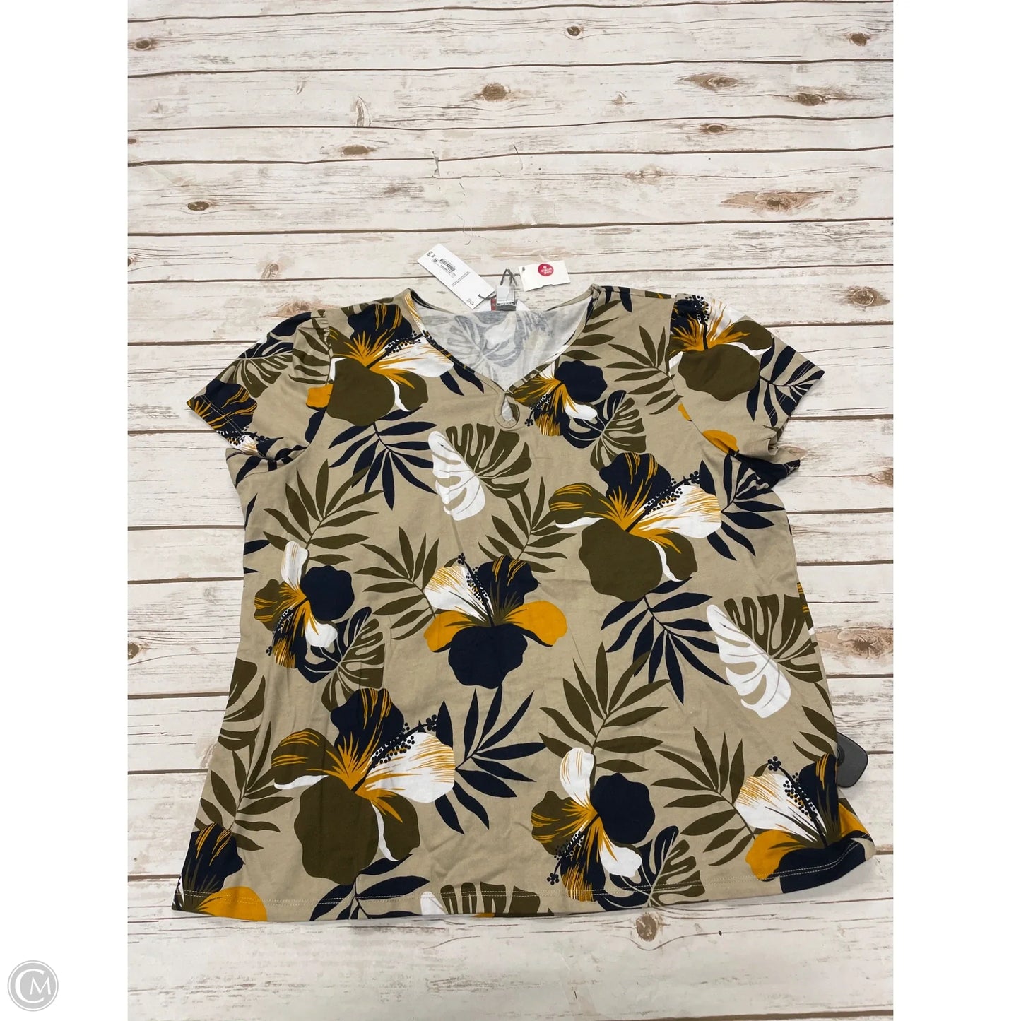 Top Short Sleeve By Liz Claiborne In Floral Print, Size: Xxl