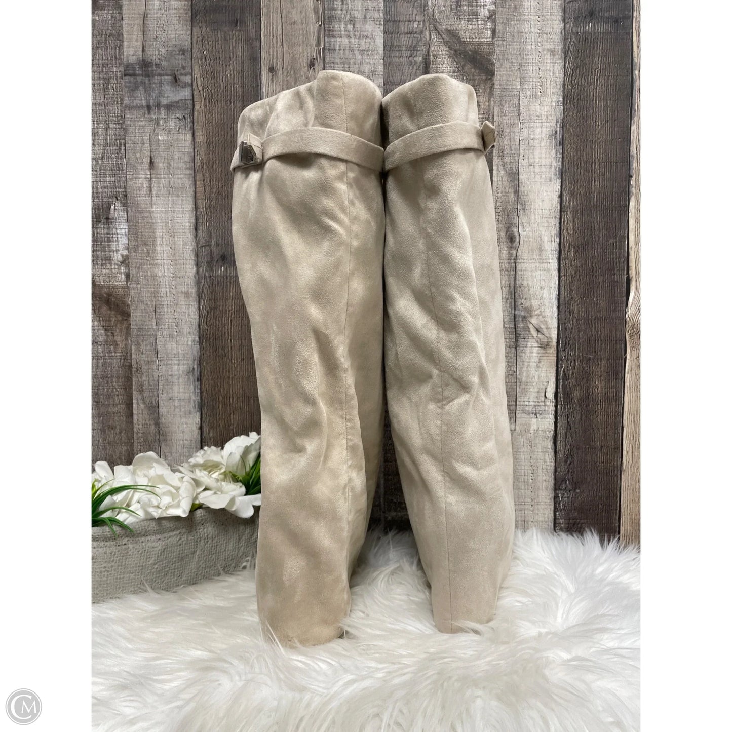 Boots Knee Heels By Pretty Little Thing In Beige, Size: 9