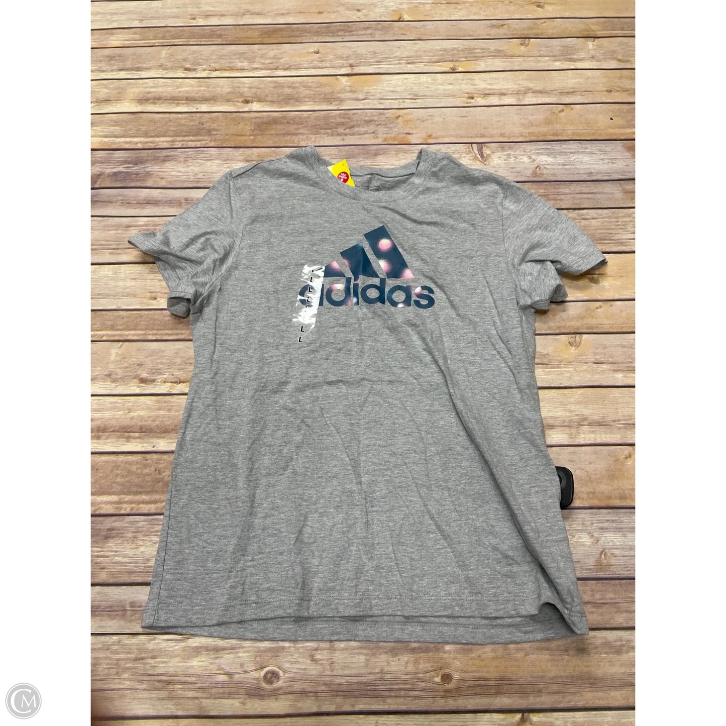 Athletic Top Short Sleeve By Adidas In Grey, Size: L