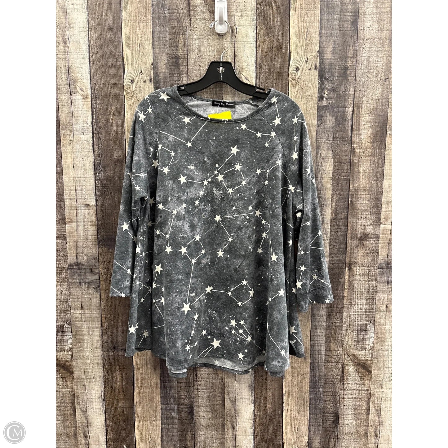 Top 3/4 Sleeve By Kim & Cami In Grey & White, Size: 1x