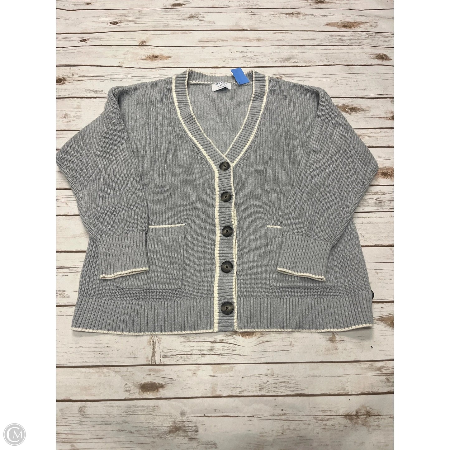 Sweater Cardigan By Old Navy In Grey & White, Size: 2x