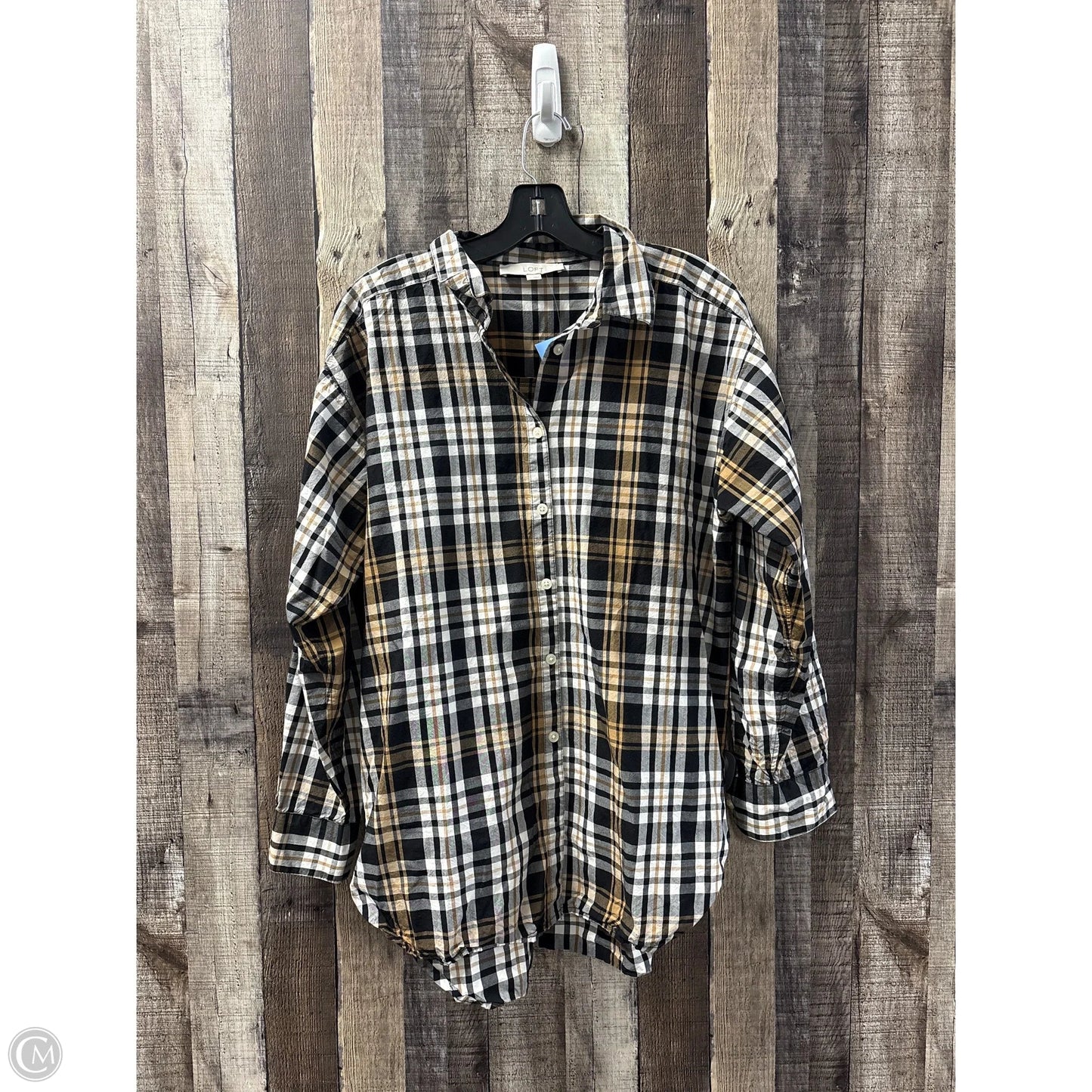 Top Long Sleeve By Loft In Plaid Pattern, Size: M