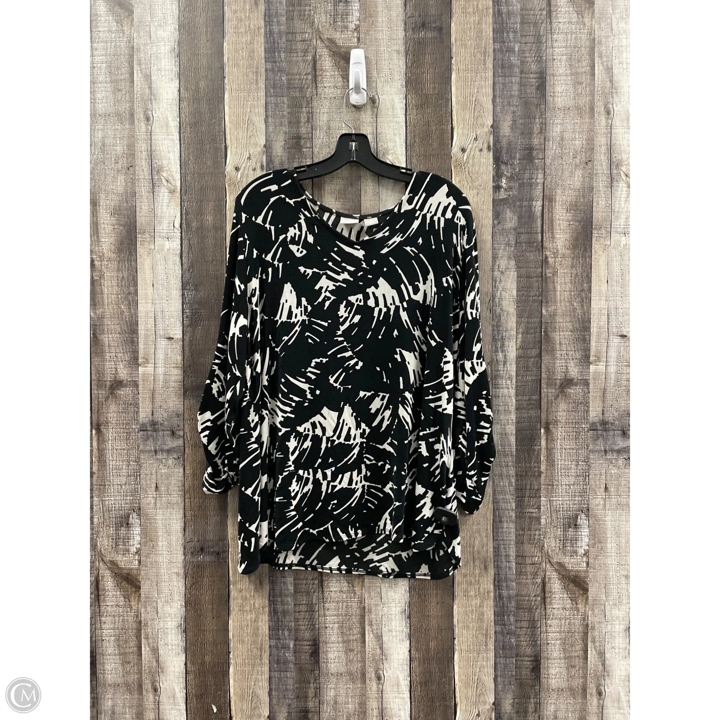 Top Long Sleeve By Chicos In Black & Cream, Size: Xl
