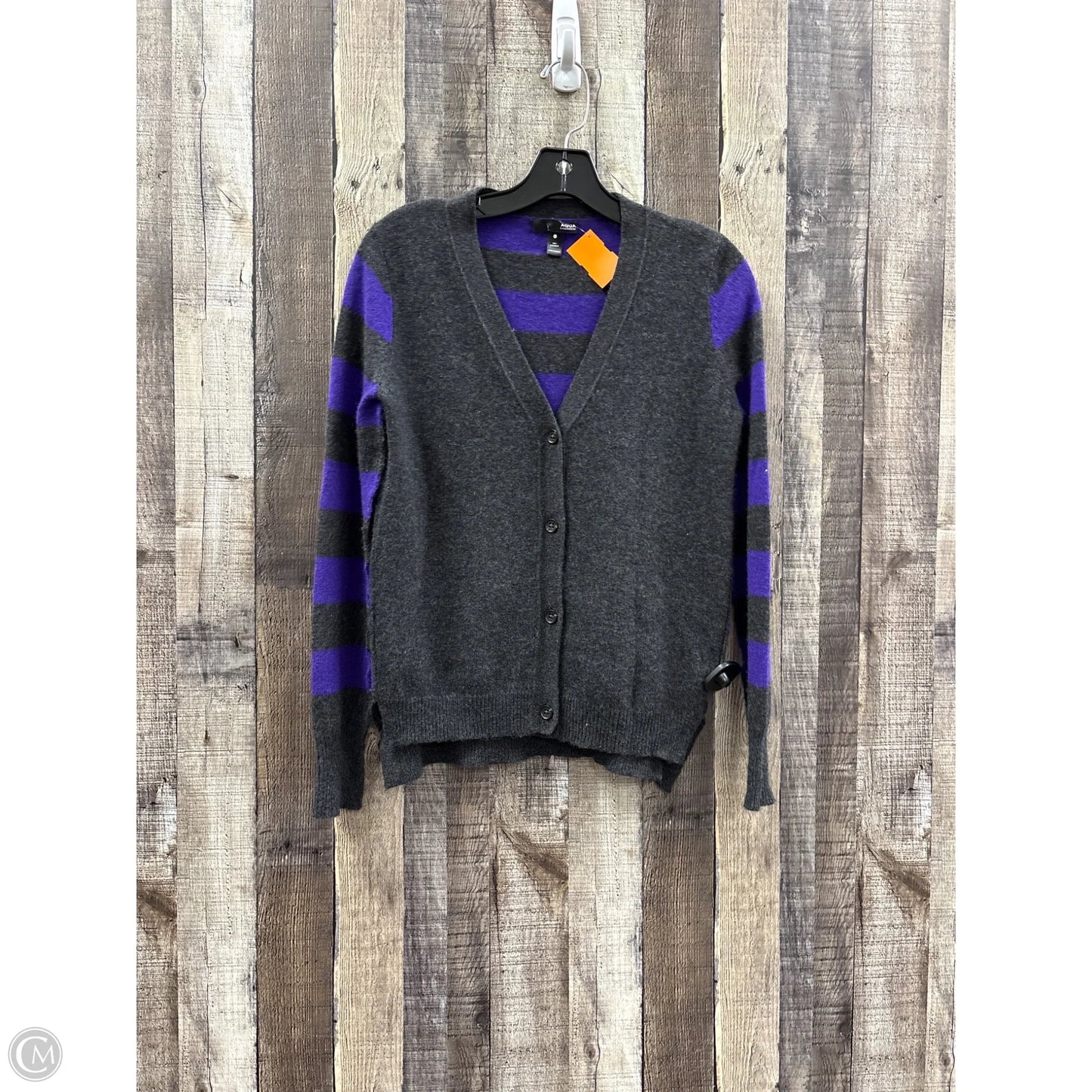 Sweater Cardigan By Aqua In Grey & Purple, Size: Xs