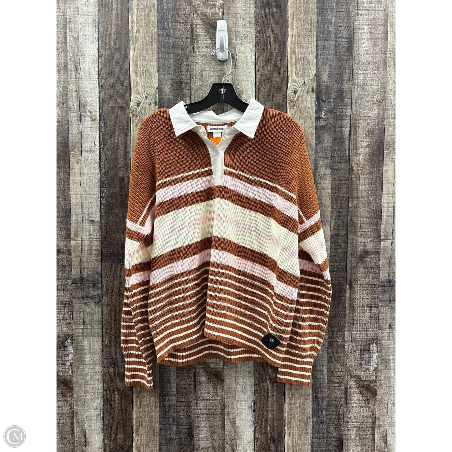 Sweater By Lands End In Brown & Pink, Size: L