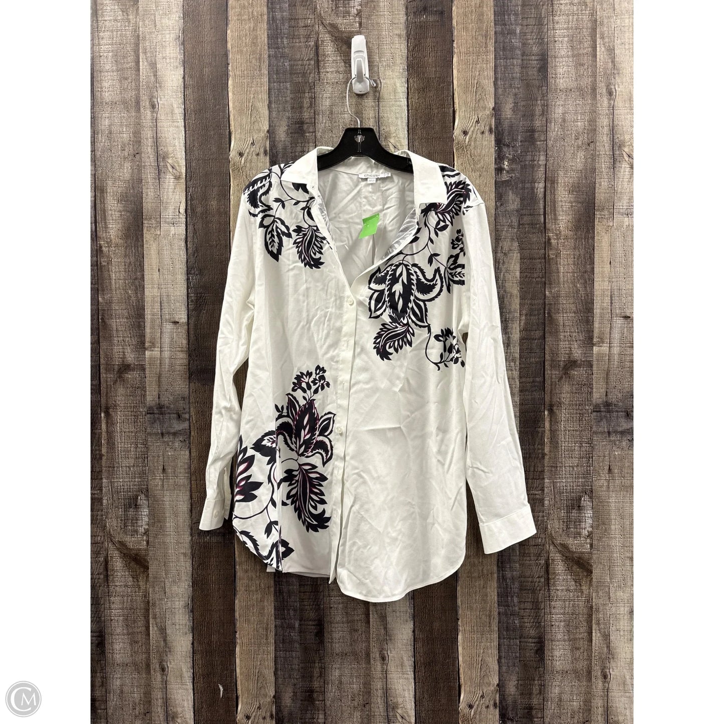 Top Long Sleeve By Chicos In Black & White, Size: L