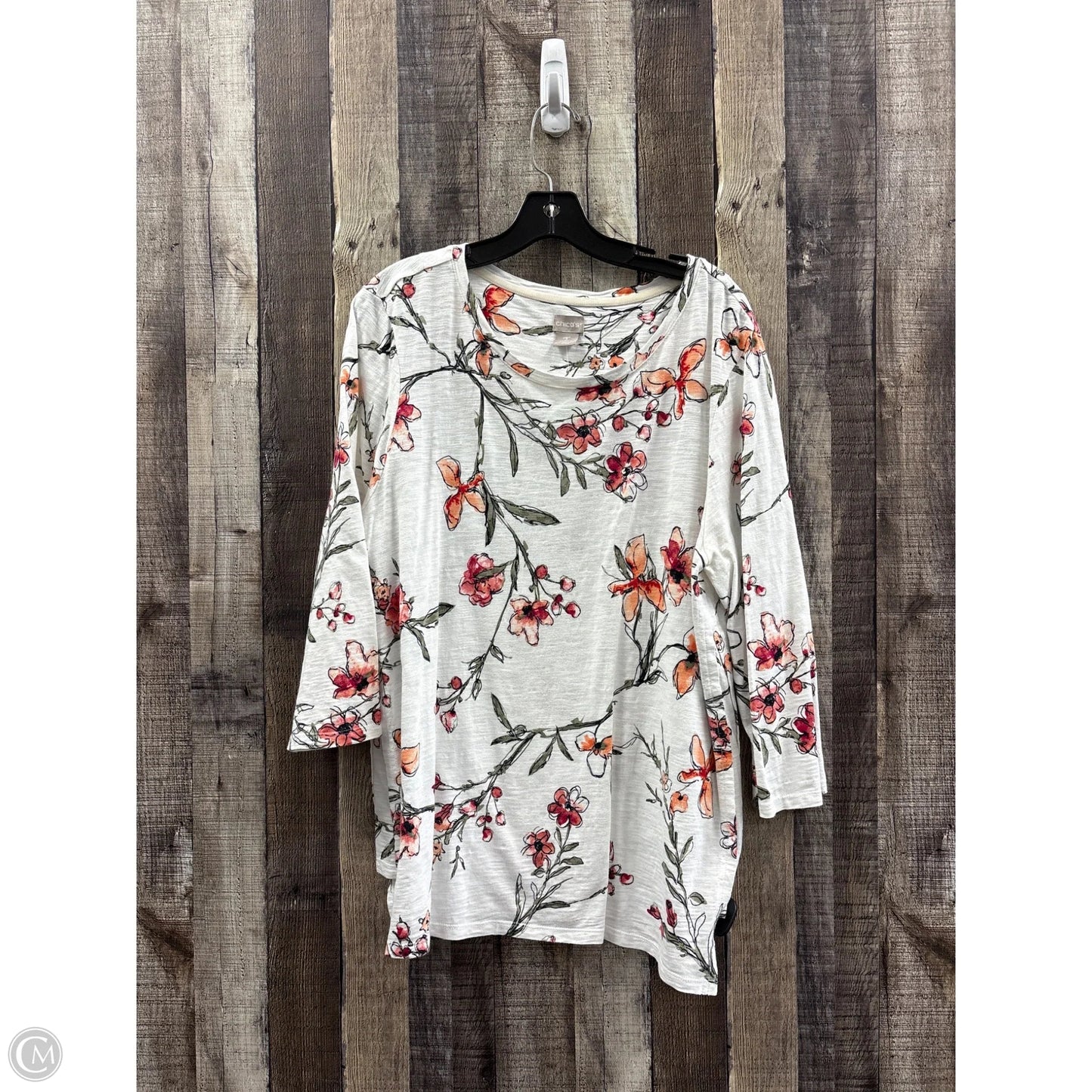 Top 3/4 Sleeve By Chicos In Floral Print, Size: Xl
