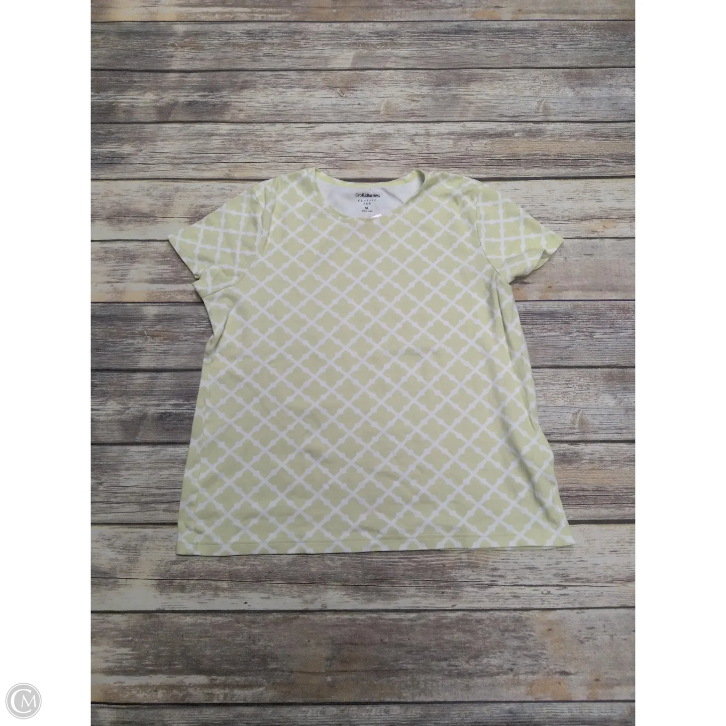 Top Short Sleeve By Croft And Barrow In Green & White, Size: Xl