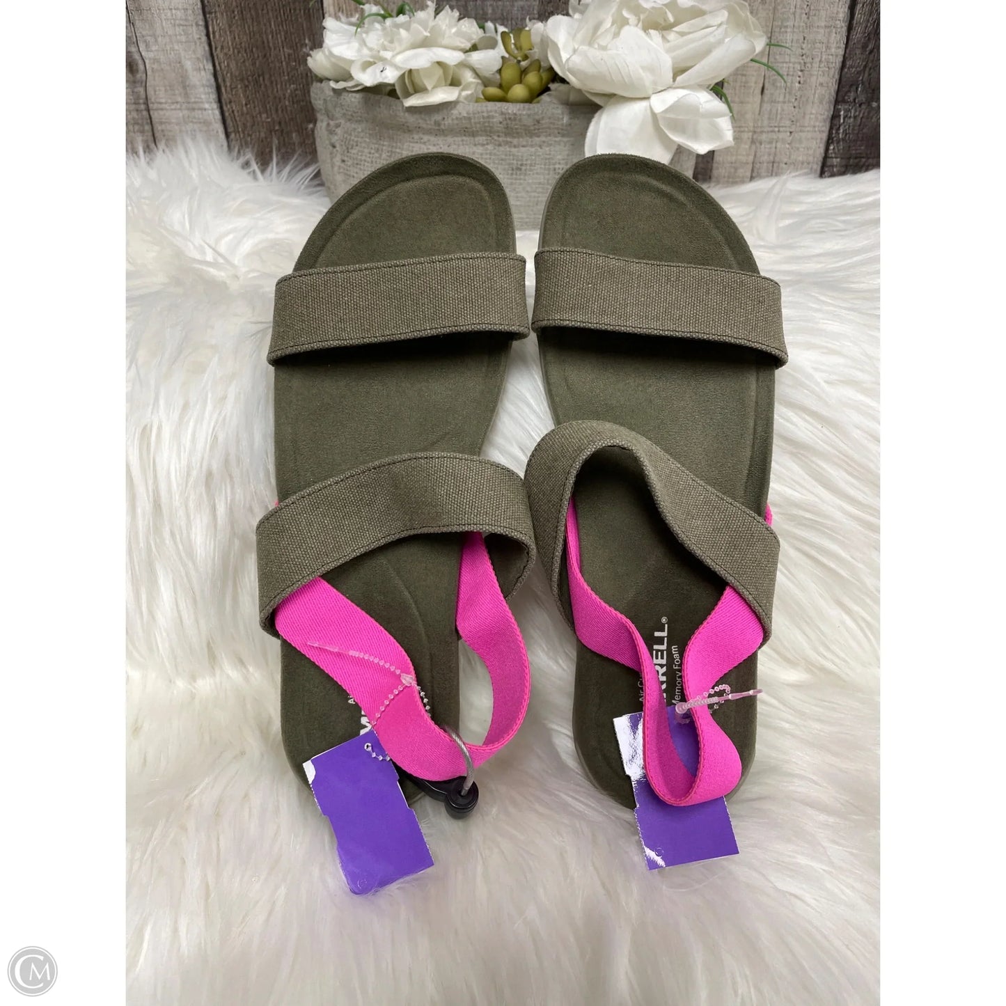 Sandals Flats By Merrell In Green & Pink, Size: 10