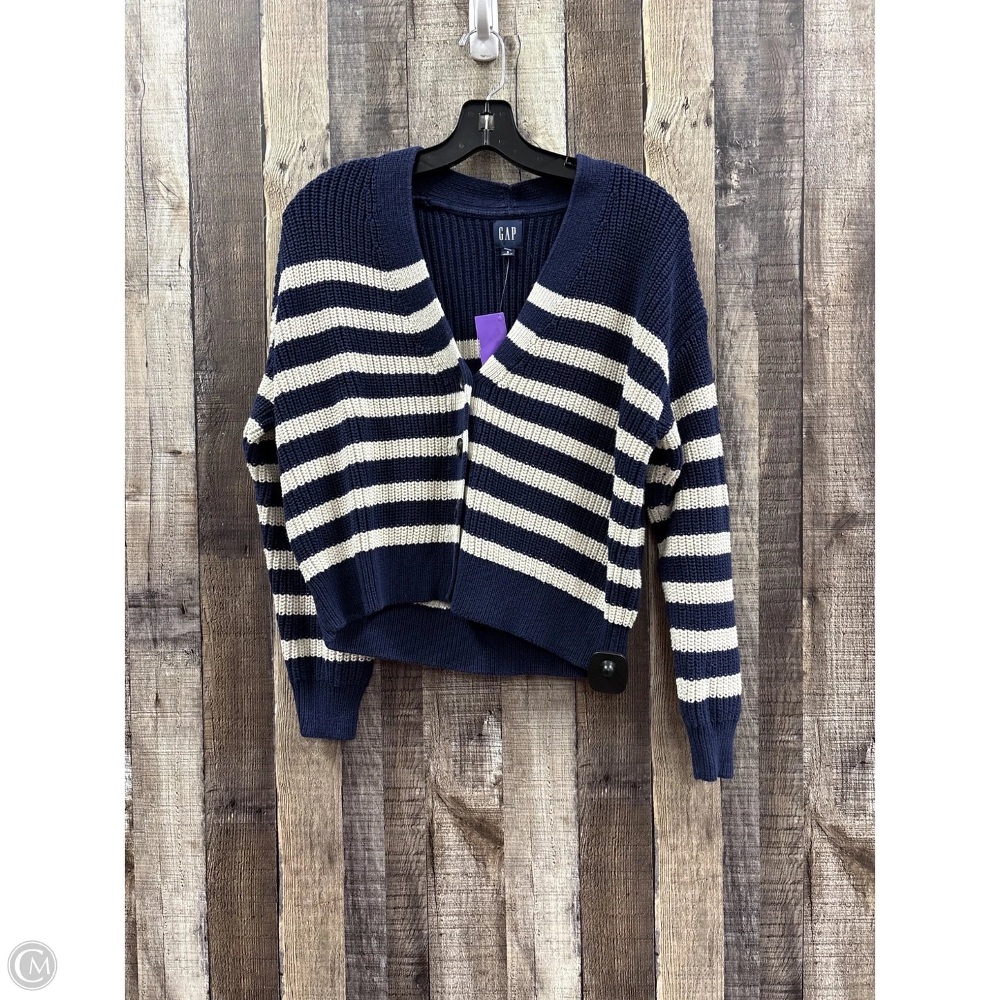Sweater Cardigan By Gap In Blue & White, Size: S