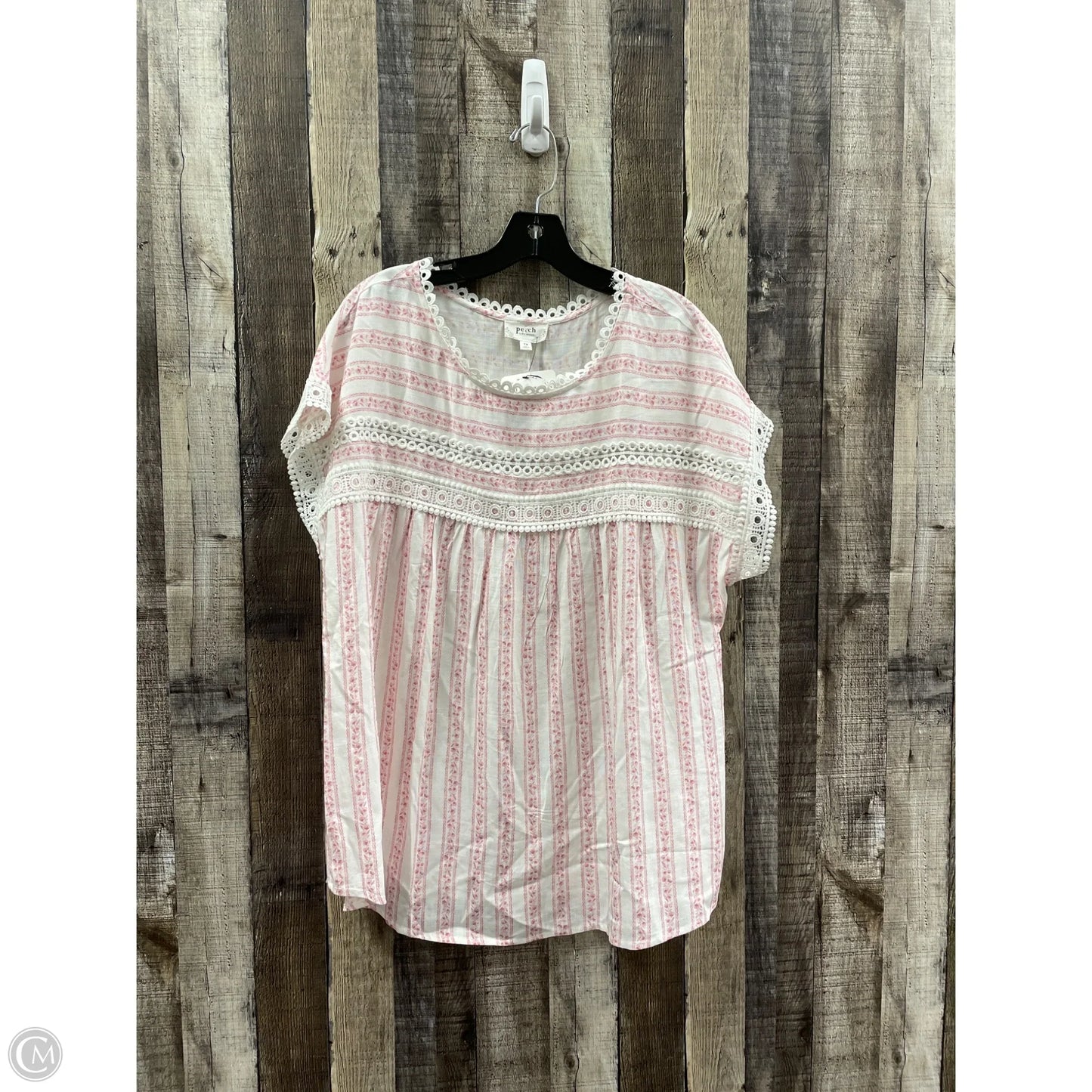 Top Short Sleeve By Blu Pepper In Pink & White, Size: 1x