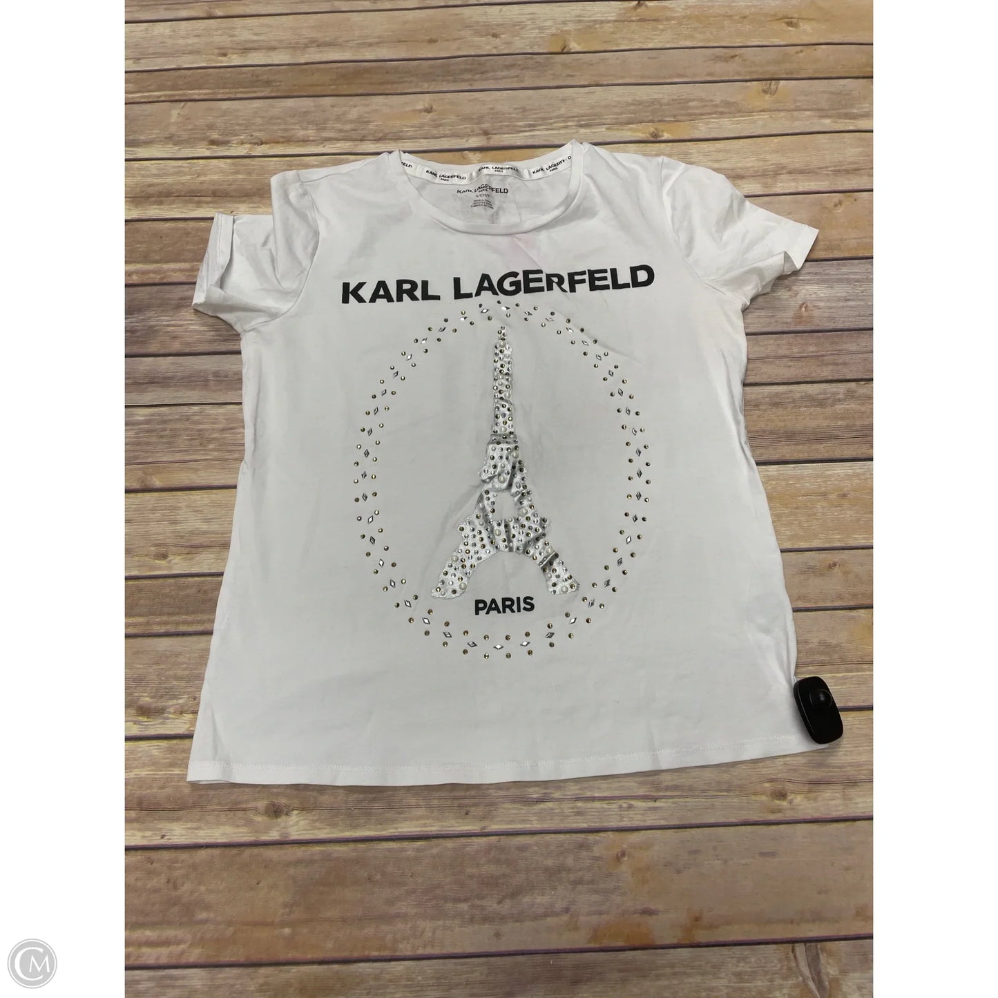 Top Short Sleeve Designer By Karl Lagerfeld In White, Size: S