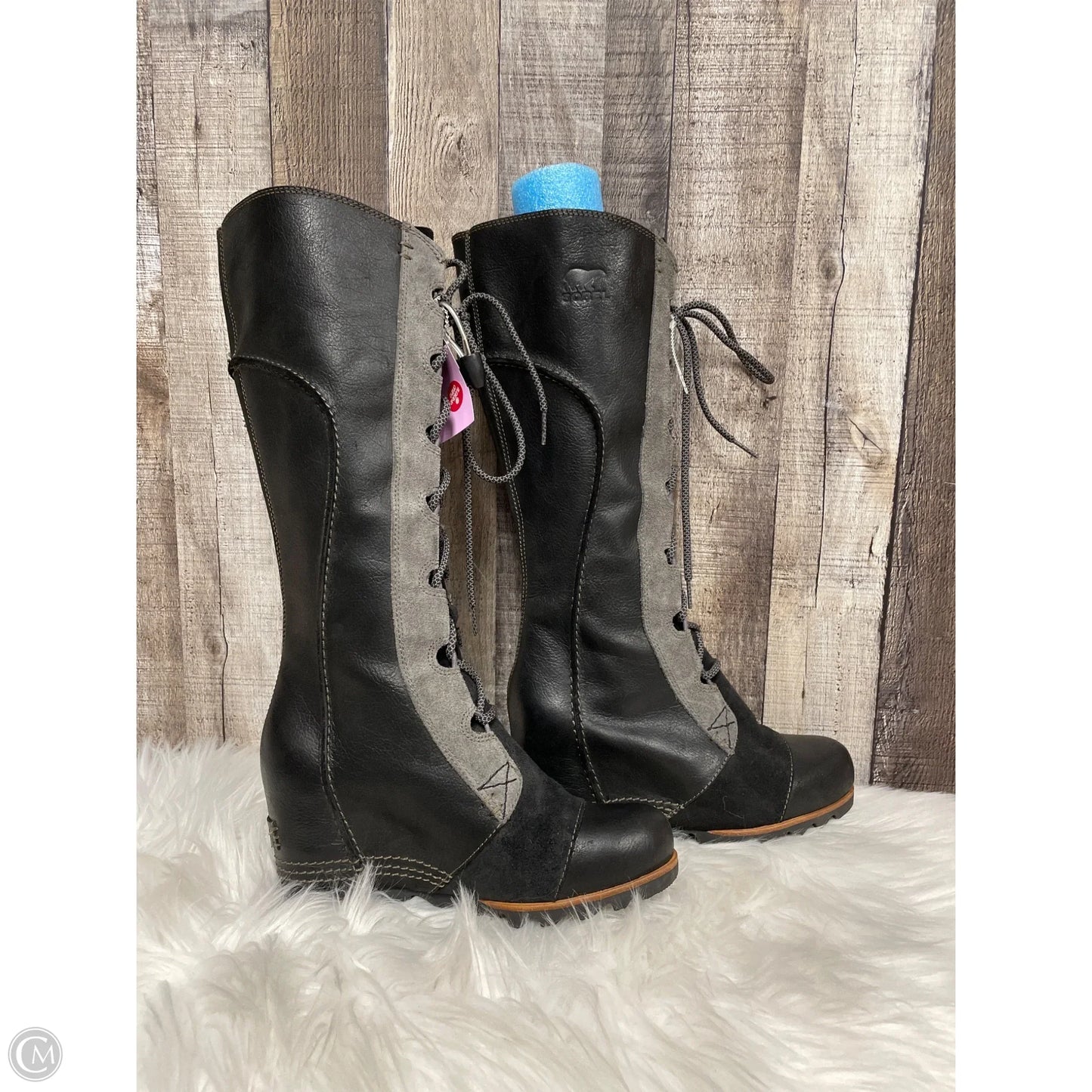 Boots Knee Heels By Sorel In Black & Grey, Size: 7