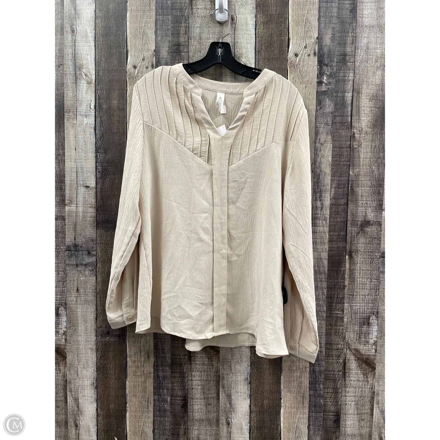 Top Long Sleeve By Cme In Tan, Size: L