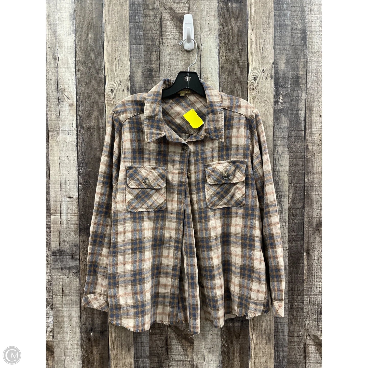 Top Long Sleeve By Democracy In Plaid Pattern, Size: S