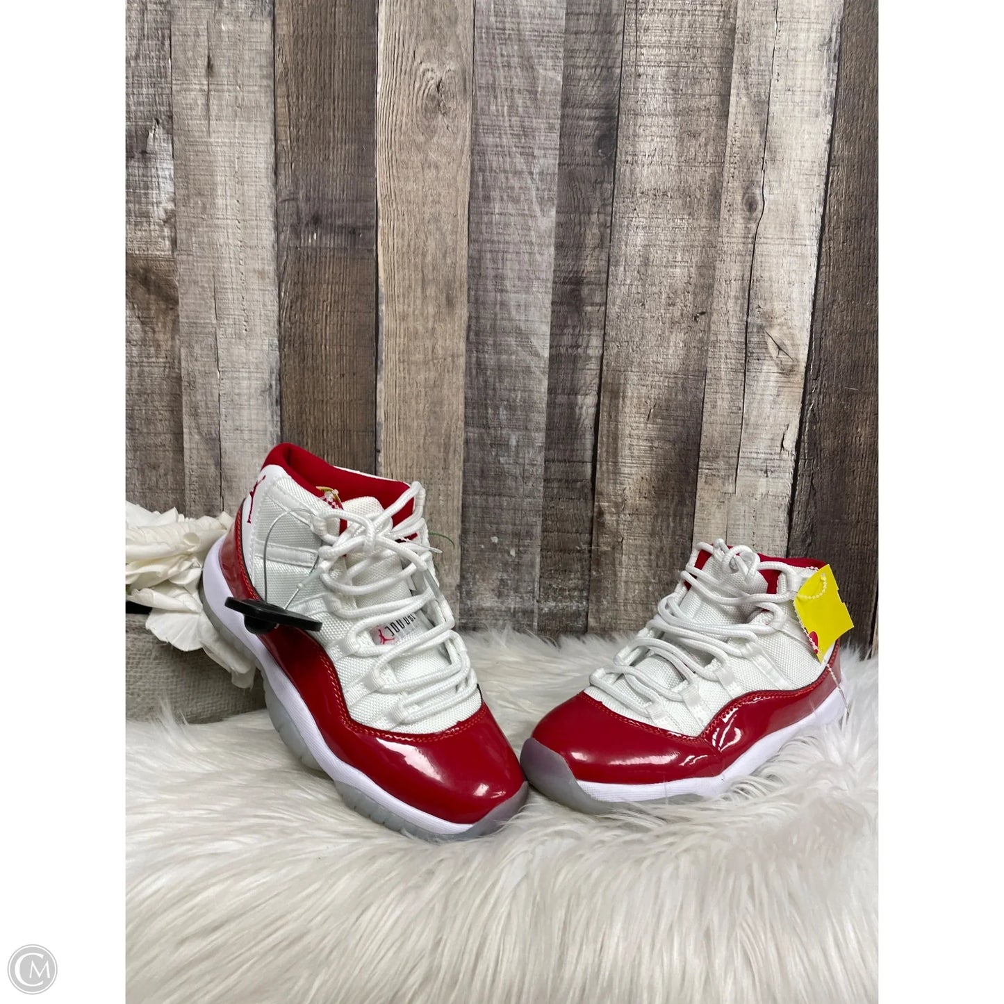 Shoes Luxury Designer By Jordan In Red & White, Size: 7