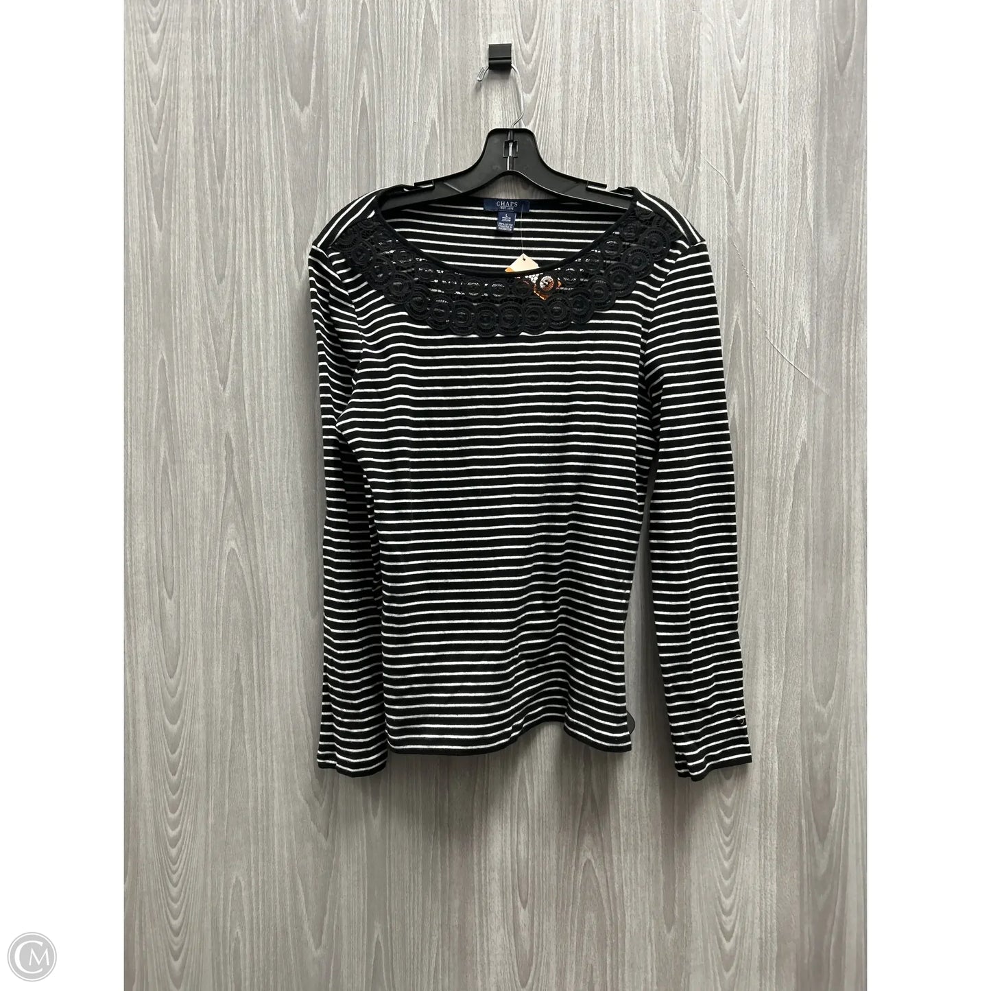 Top Long Sleeve Basic By Chaps In Striped Pattern, Size: L