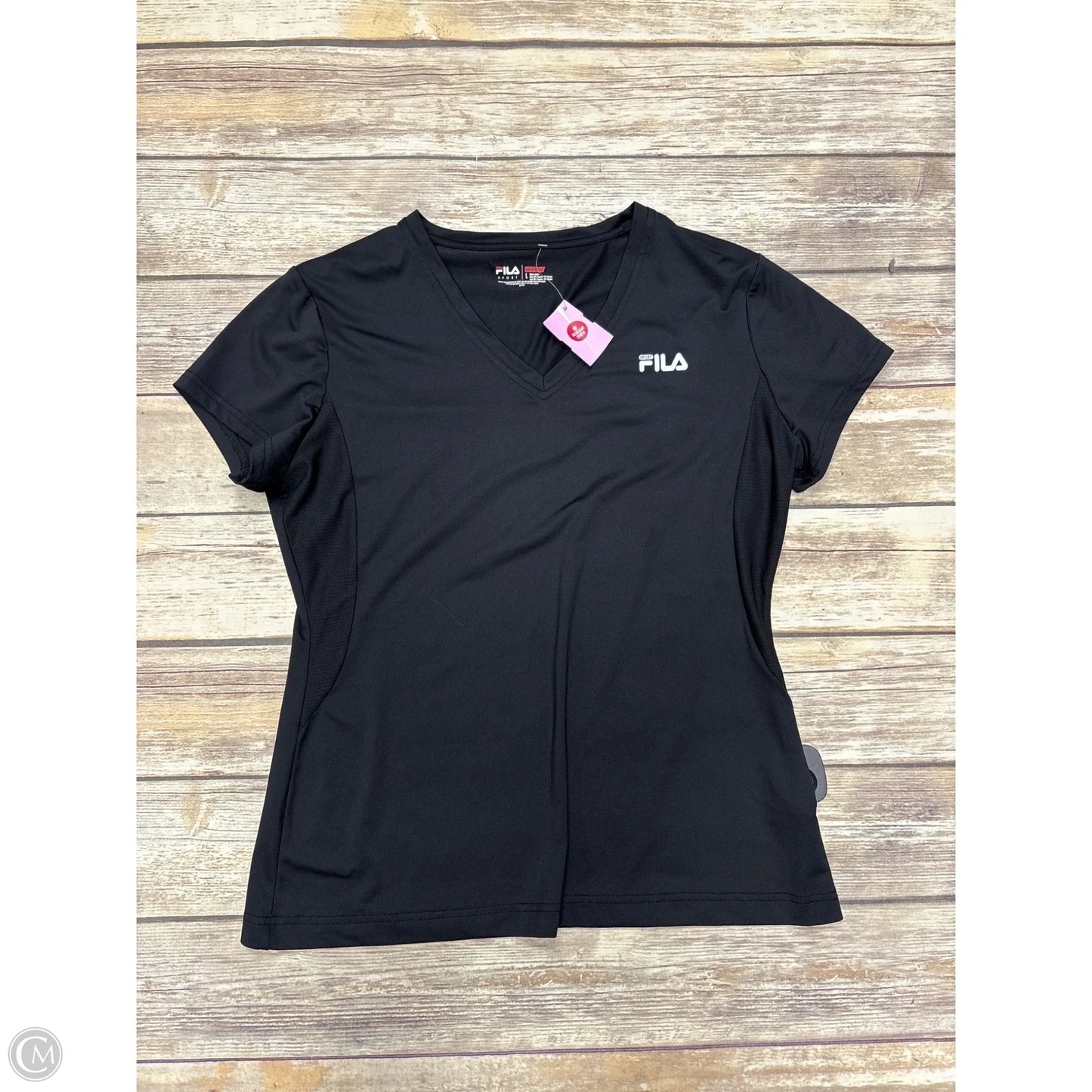 Athletic Top Short Sleeve By Fila In Black, Size: L