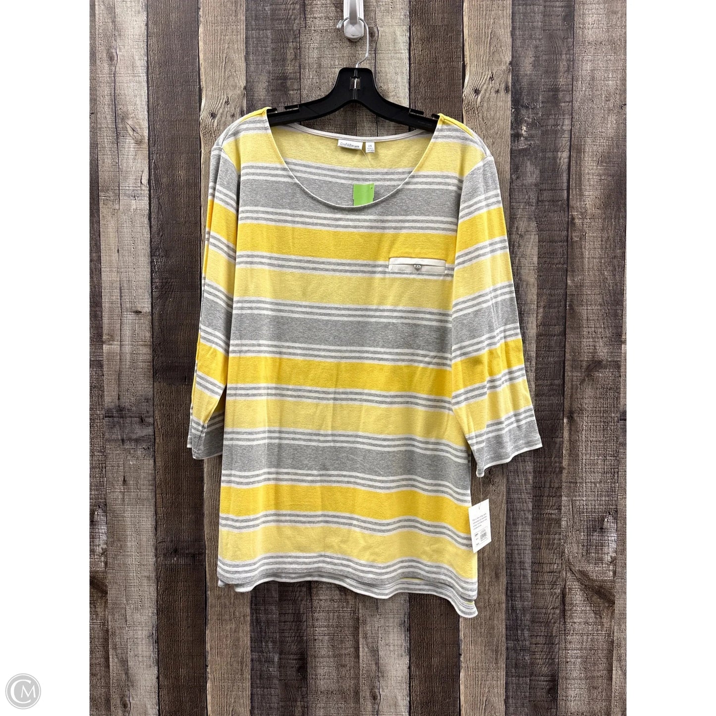 Top 3/4 Sleeve By Croft And Barrow In Yellow, Size: 2x