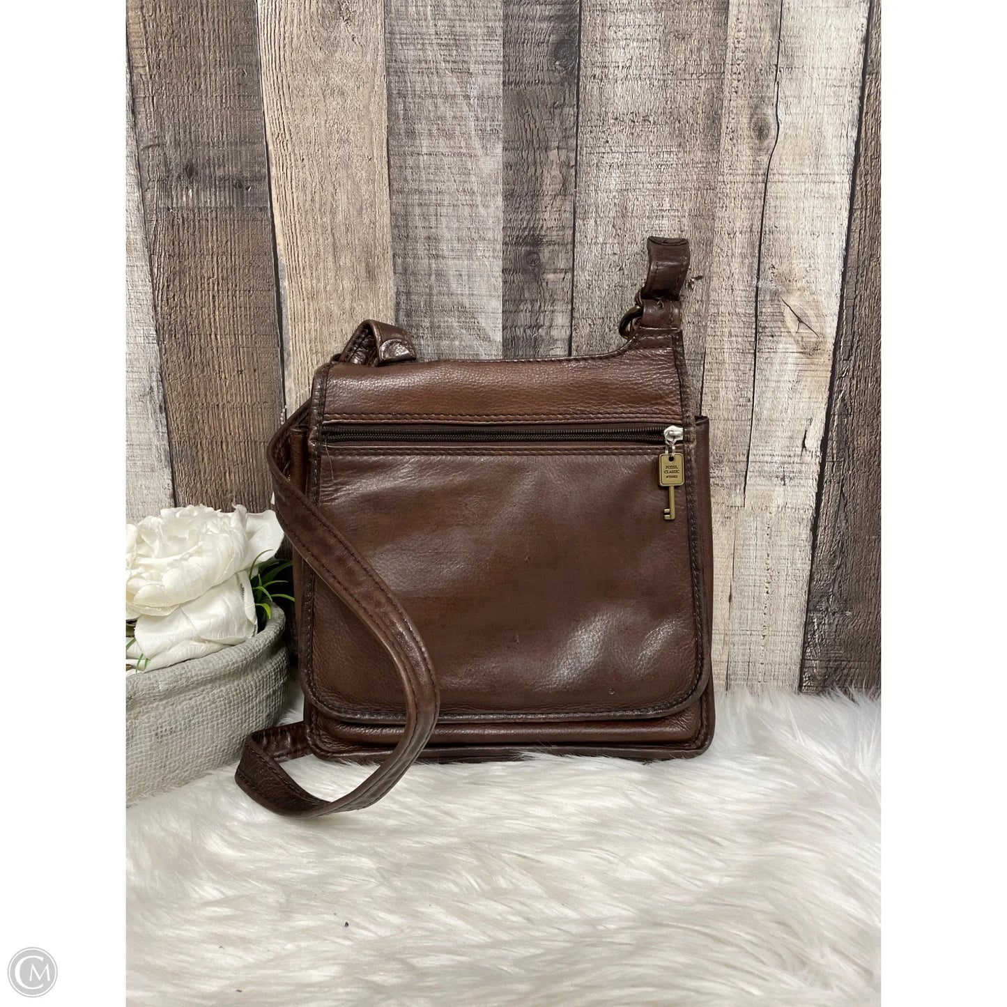 Crossbody Leather By Fossil, Size: Medium